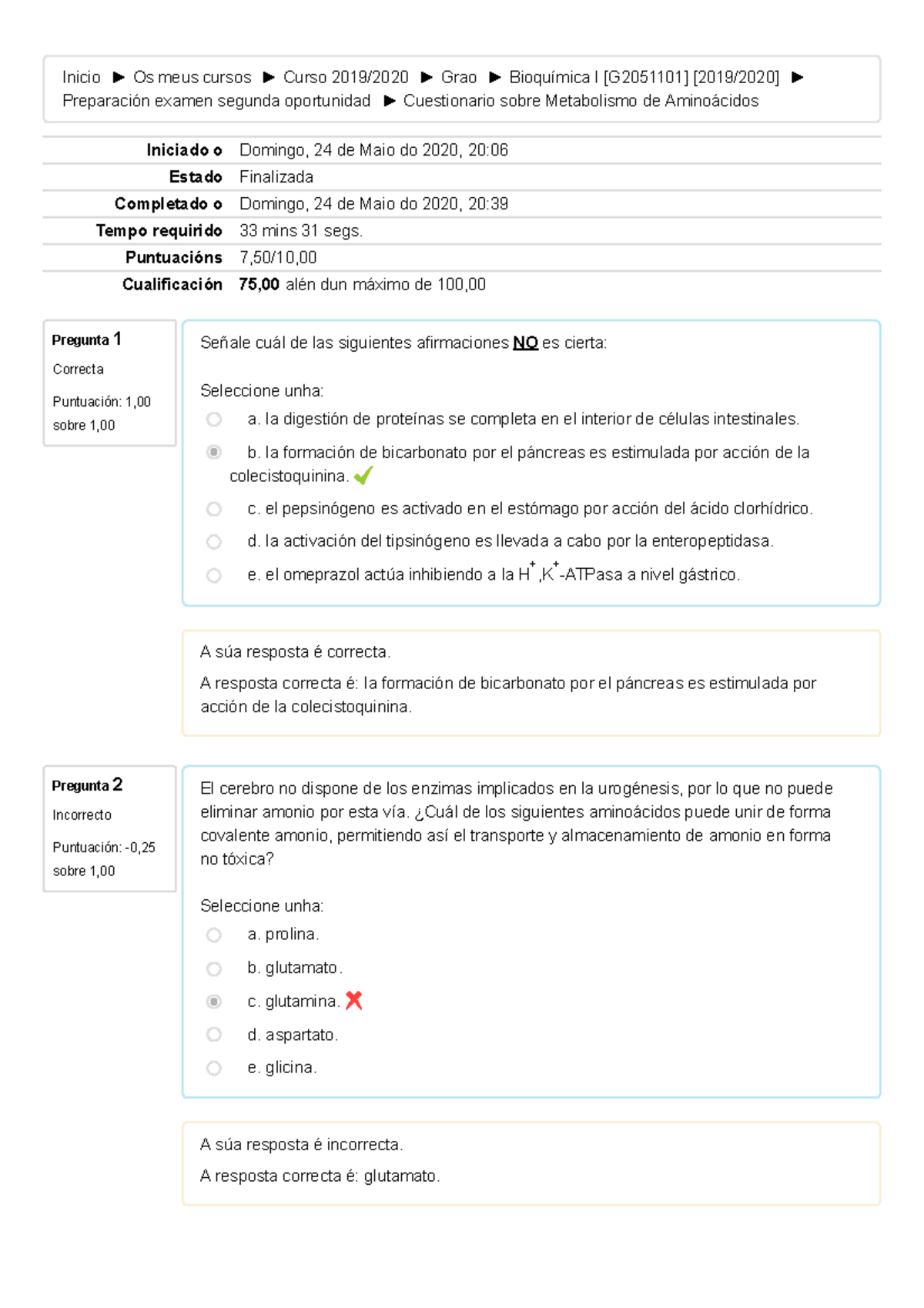 Cuestionario Sobre Metabolismo De Aminoácidos CV RESUELTOS - Inicio Os ...