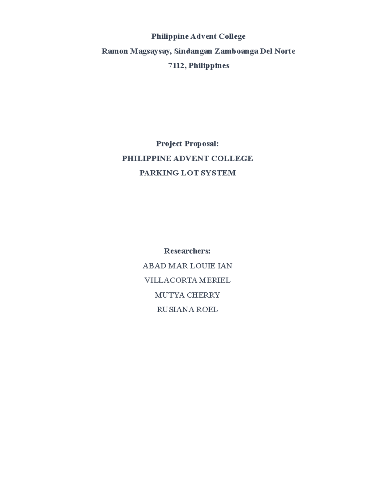 Parking - A capstone research proposal - Philippine Advent College ...