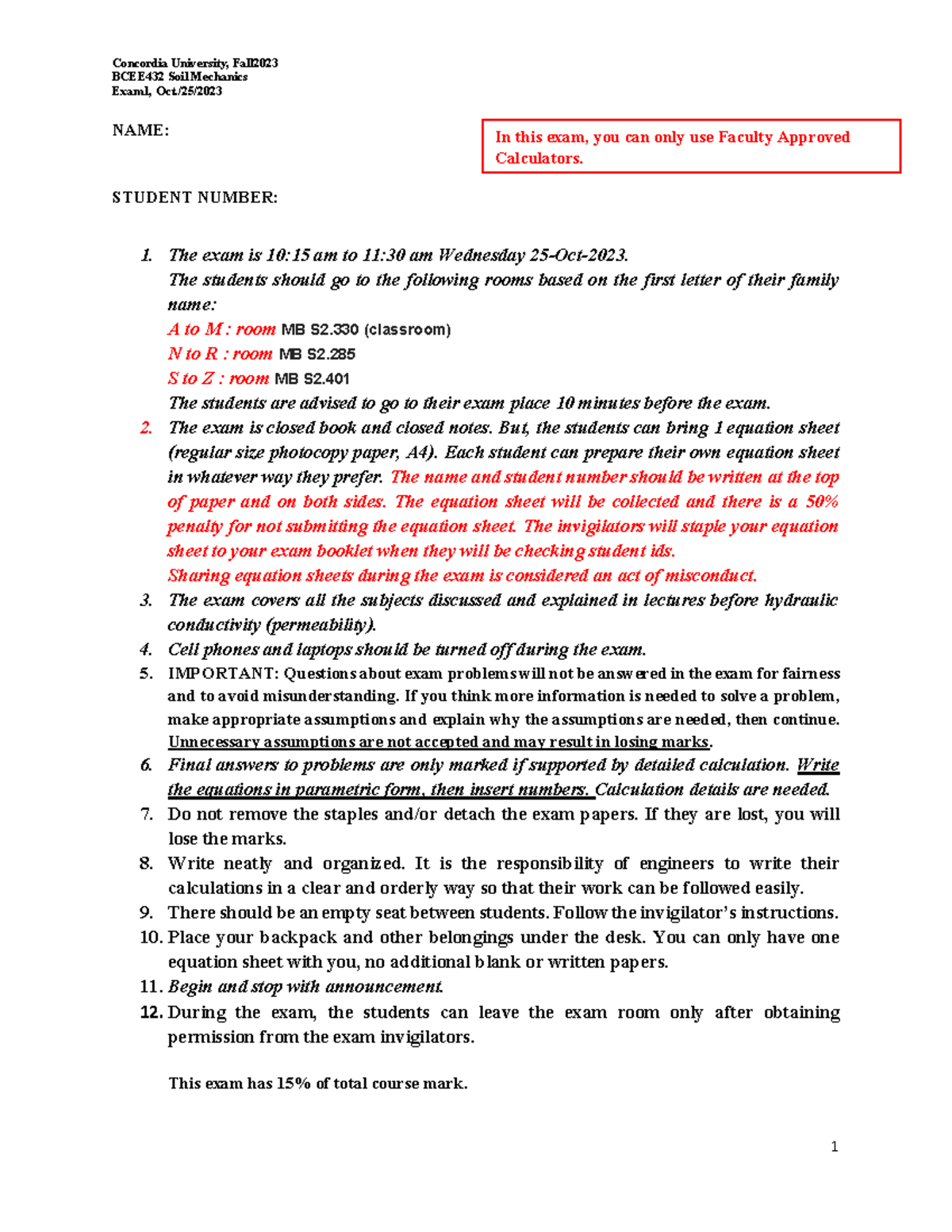 Bcee 432 - Cover Sheet Of Midterm - Concordia University, Fall BCEE432 ...