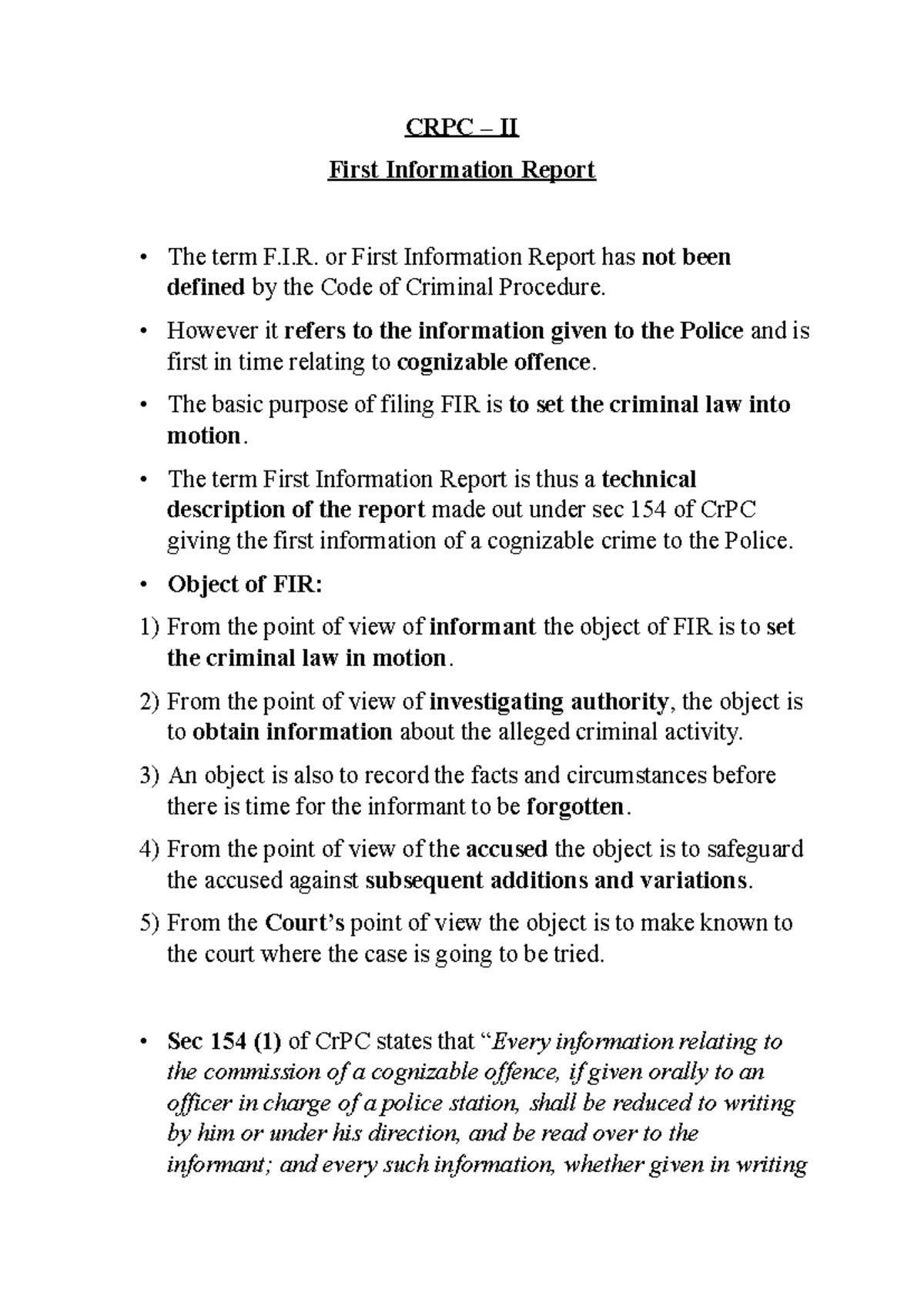 7 CRPC - CRPC – II First Information Report The Term F.I. Or First ...