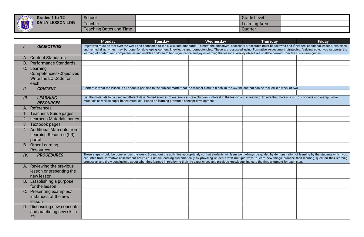 DLL-template - DLL template - Grades 1 to 12 DAILY LESSON LOG School ...