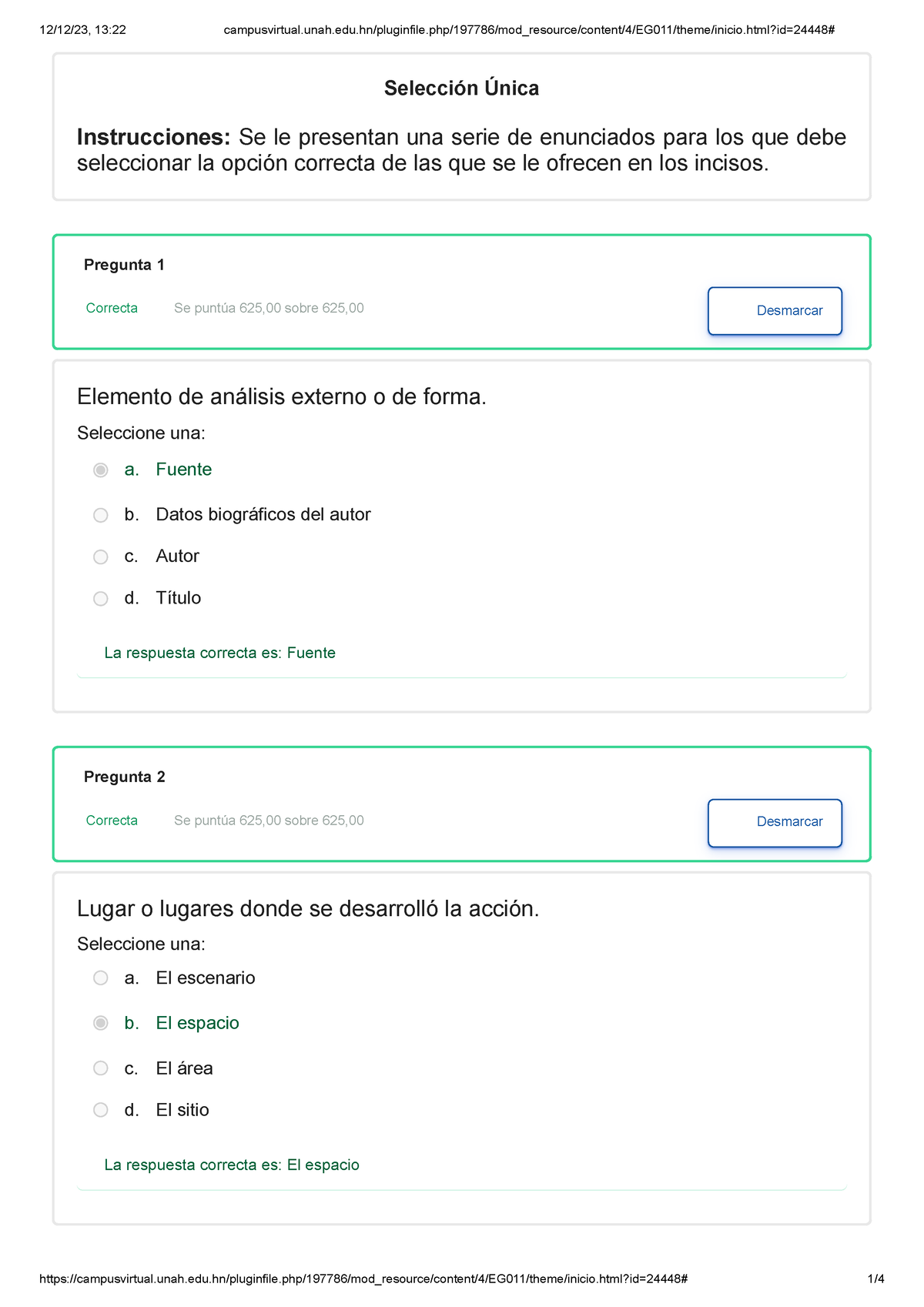 Actividad 9 - Cuestionario - Desmarcar Desmarcar Selección Única ...