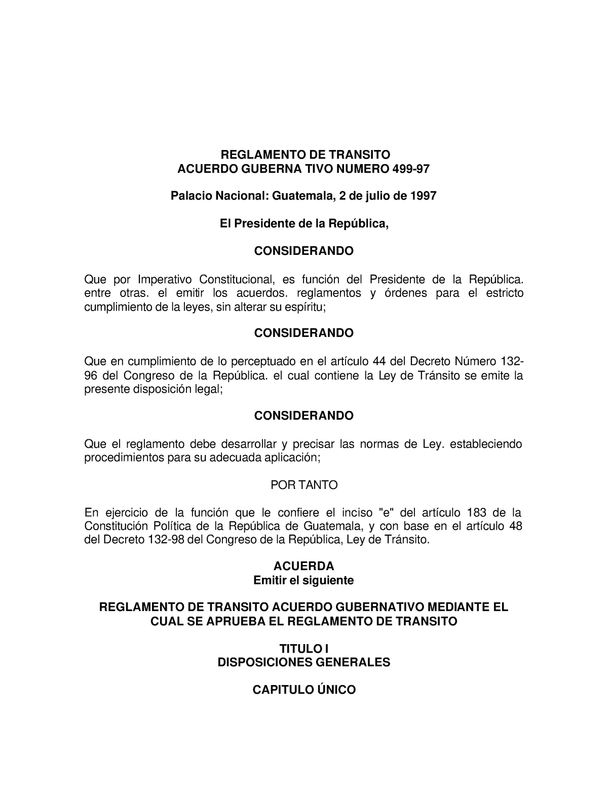 Reglamento De Tránsito Acuerdo Gubernativo No - REGLAMENTO DE TRANSITO ...