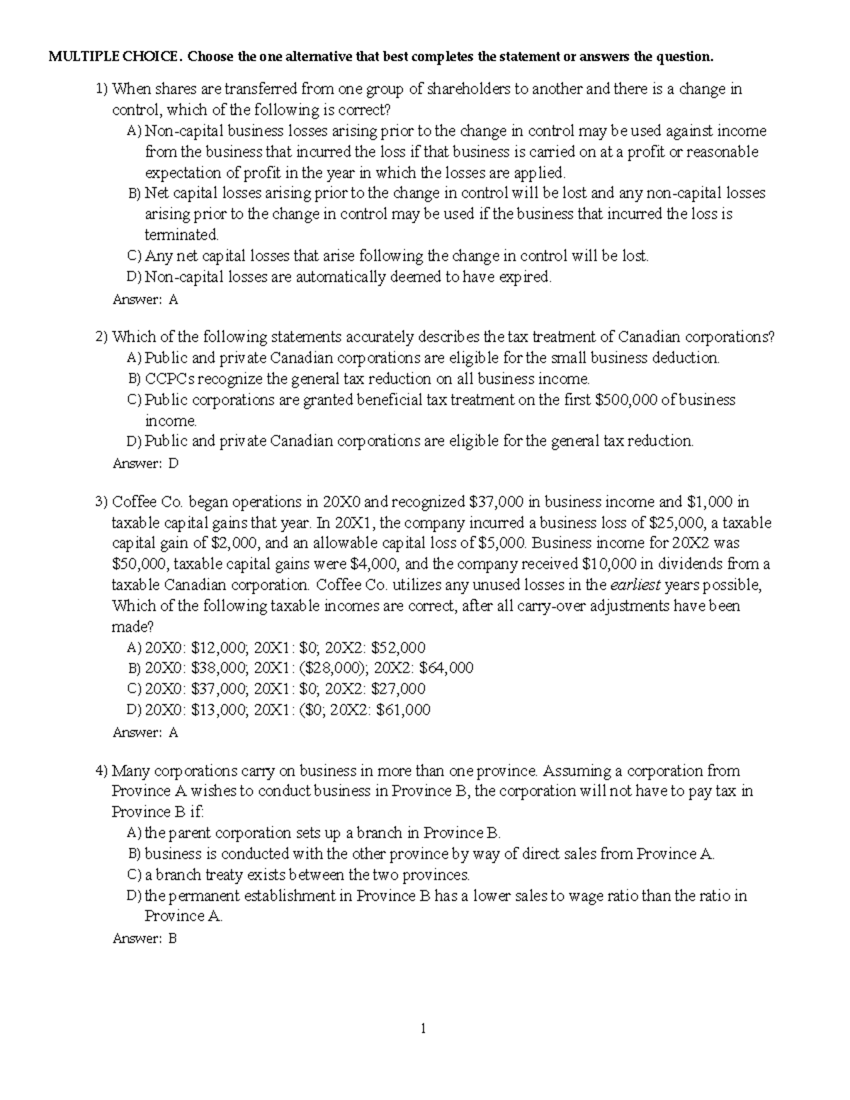 Exam 2018, Questions And Answers - MULTIPLE CHOICE. Choose The One ...