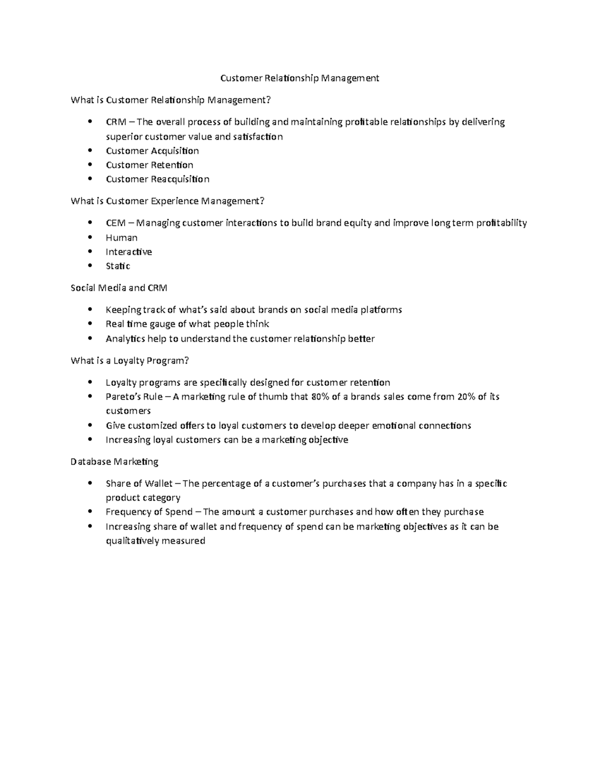 Customer Relationship Management - Studocu