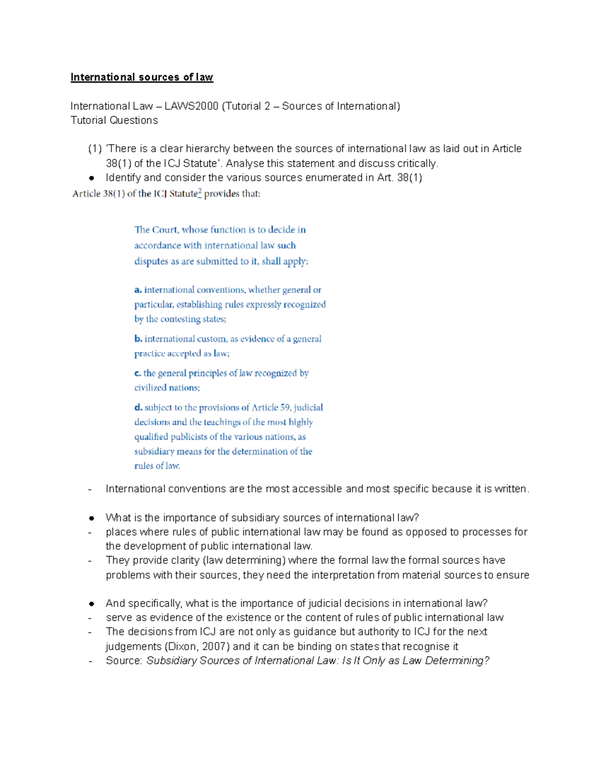 International law tutorial 2 - International sources of law ...