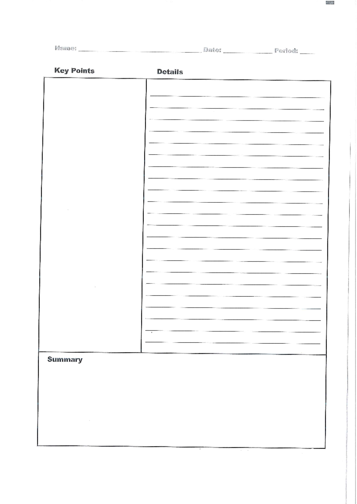 Copy of Cornell notes - Name: Date: Period: Key Points Details Summary ...