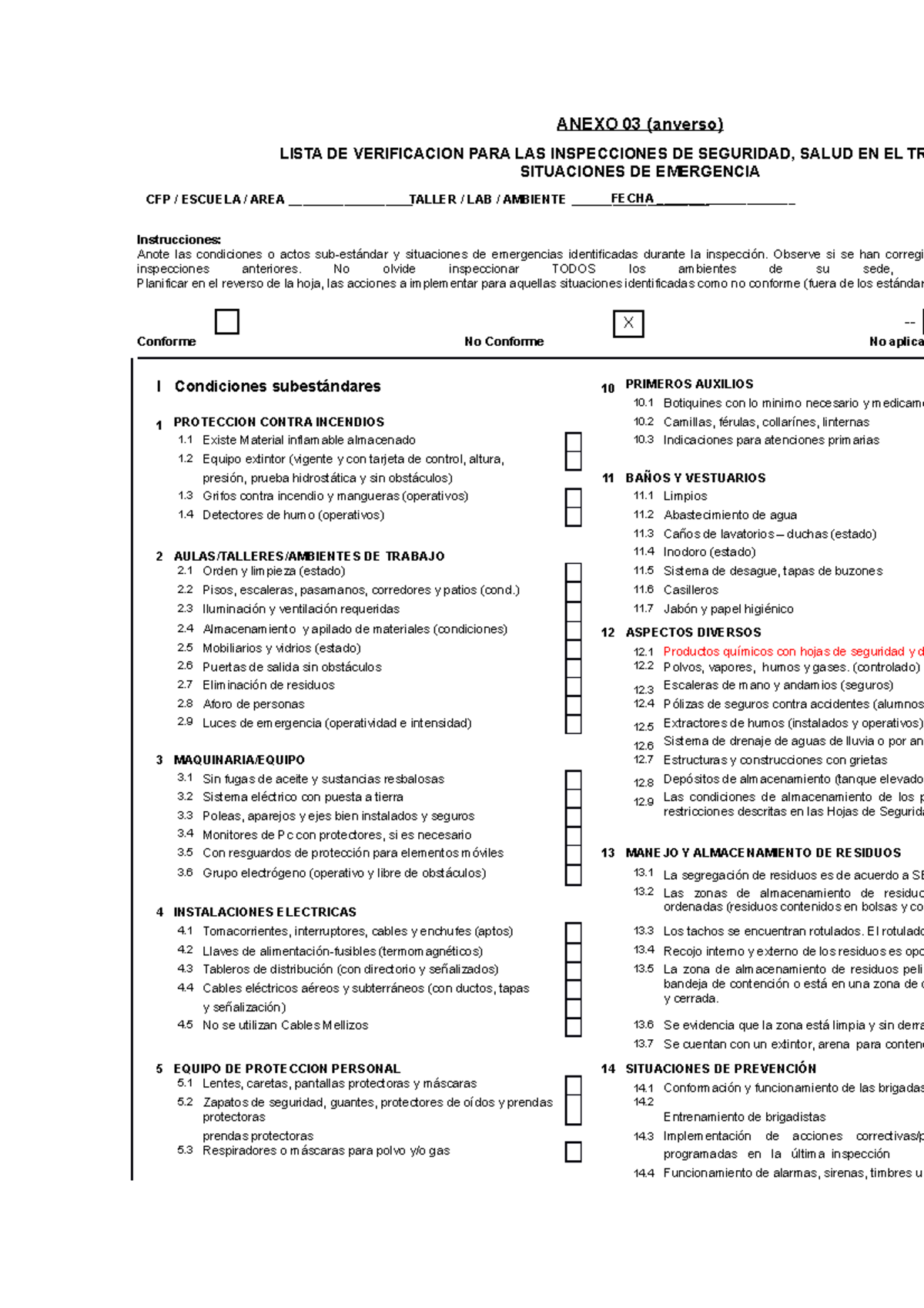 Lista DE Verificacion PARA LAS Inspecciones DE Seguridad - ANEXO 03 ...