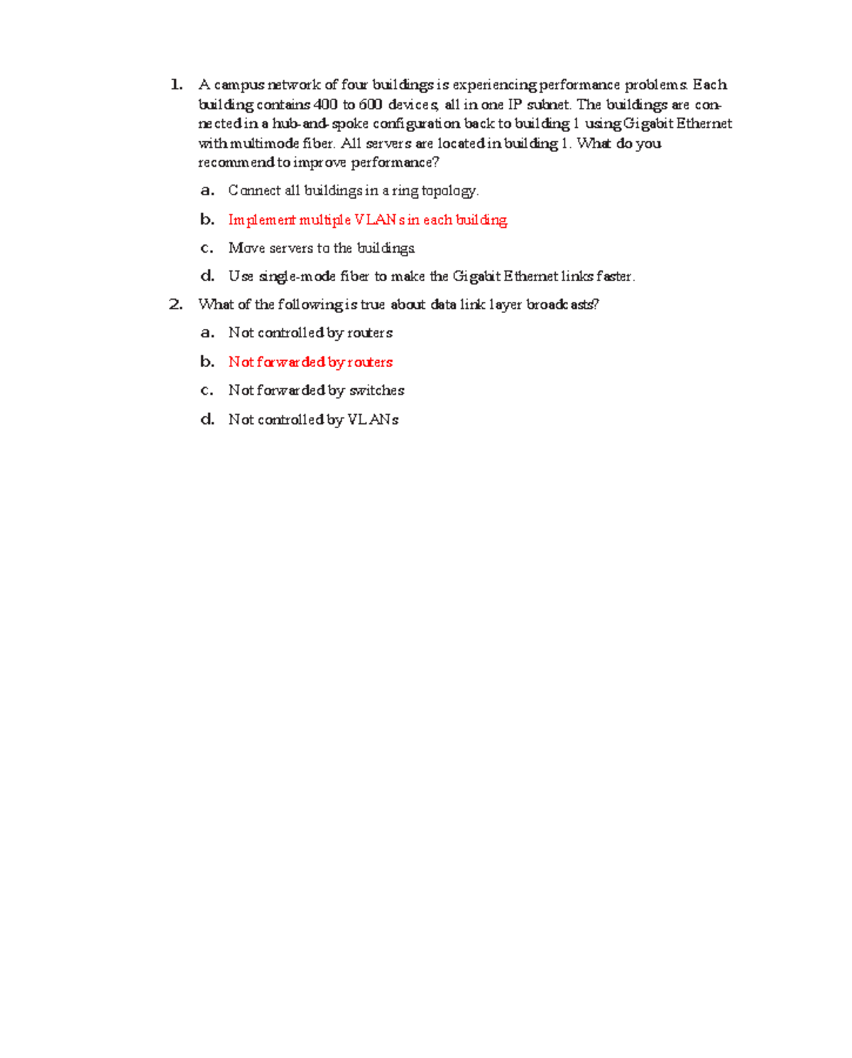 Ch 8 part 2 - Practice test - A campus network of four buildings is ...