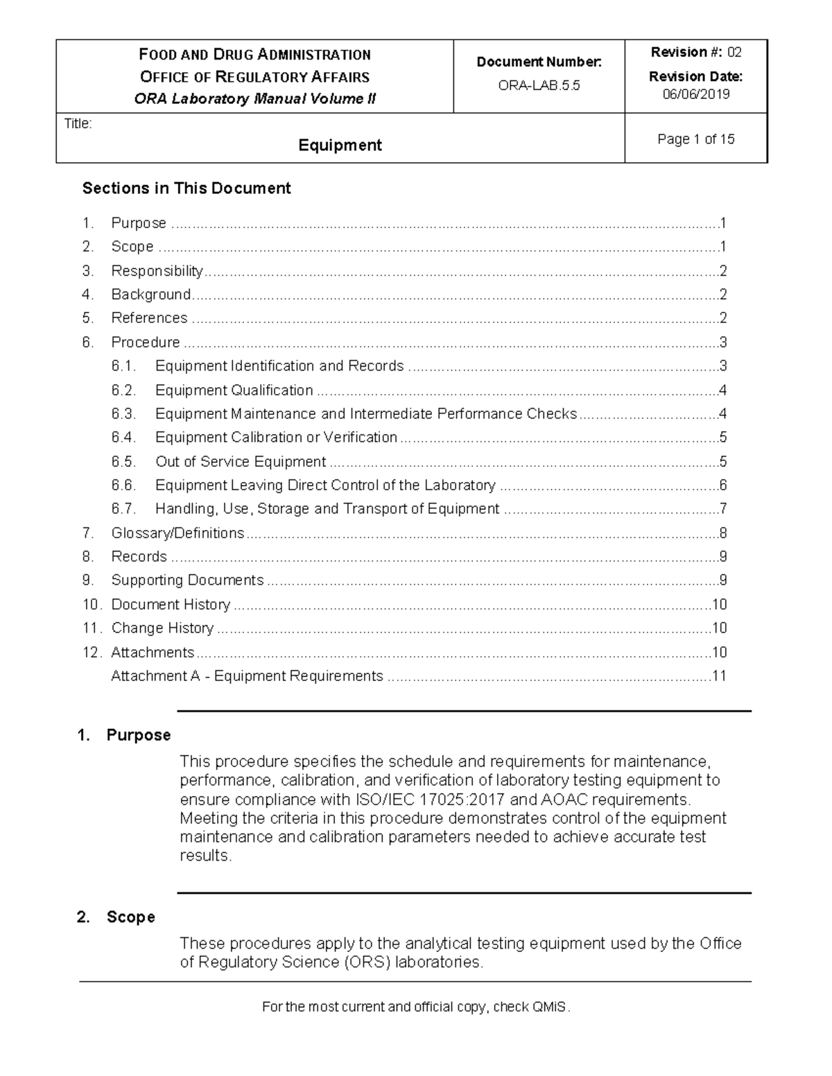ORALAB.5.5 Equipment v02 FOOD AND DRUG ADMINISTRATION OFFICE OF REGULATORY AFFAIRS ORA