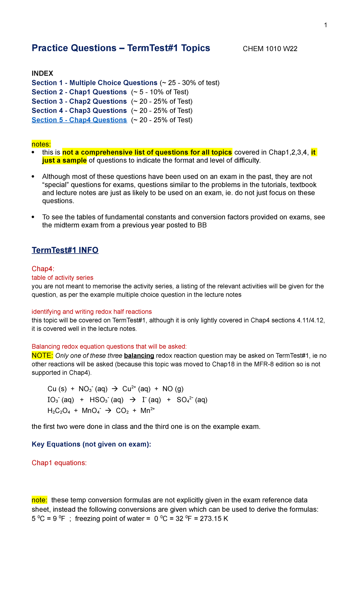 Practice Qs Term Test 1 1010 W22 (Canvas) - Practice Questions ...