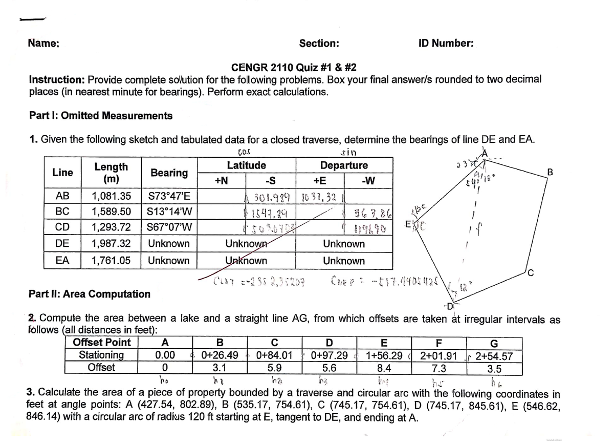 Higher Surveying ( Quizzes, Exams) BSCE Studocu