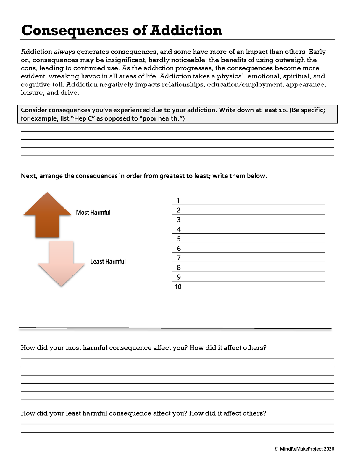 pros and cons of addiction worksheet