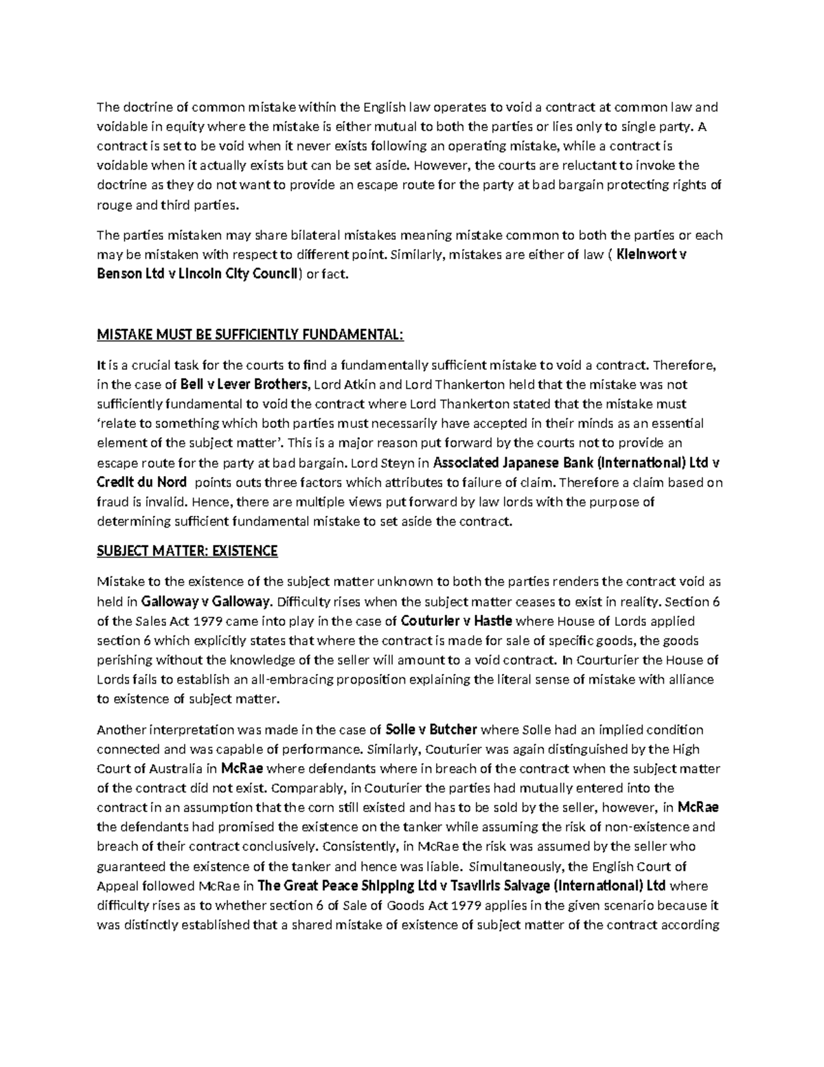 Mistake essay - The doctrine of common mistake within the English law ...