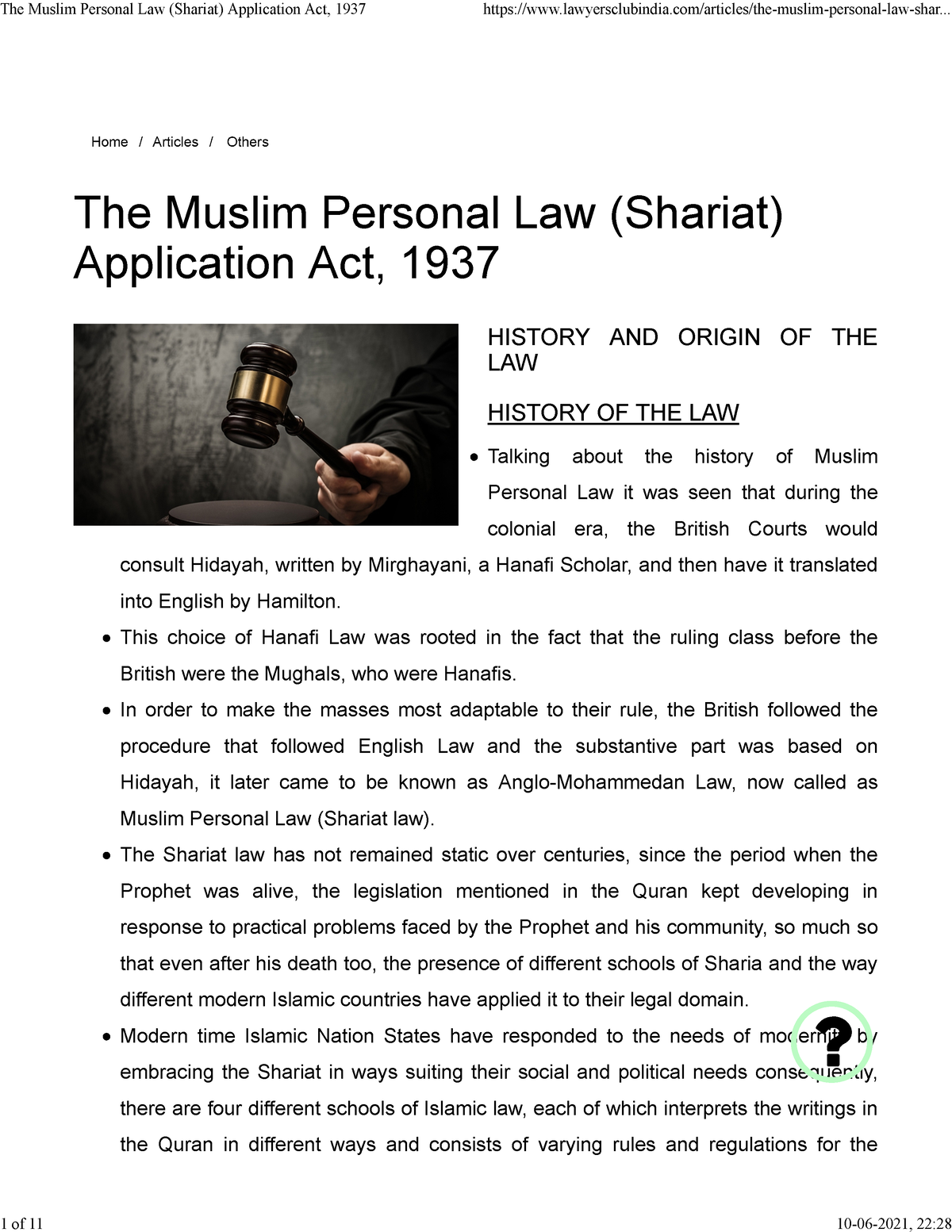 The Muslim Personal Law Shariat Application Act 1937 Home 