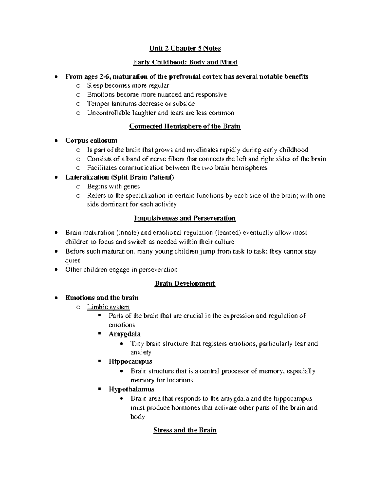 PSYC244-U2Ch5Early Childhood Bodyand Mind - Unit 2 Chapter 5 Notes ...