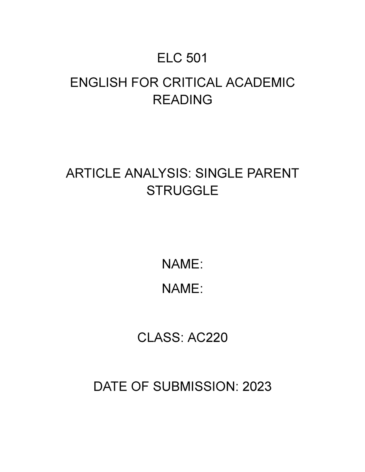 article analysis assignment elc 501