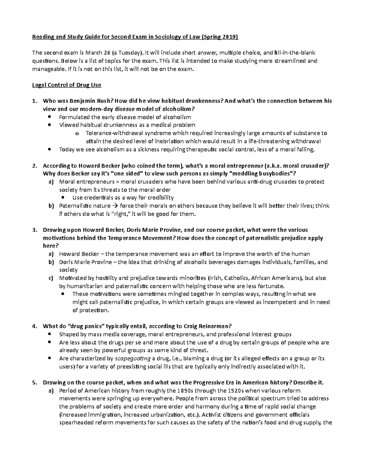Exam 2 Study Guide - Unit 2 - Reading and Study Guide for Second Exam ...