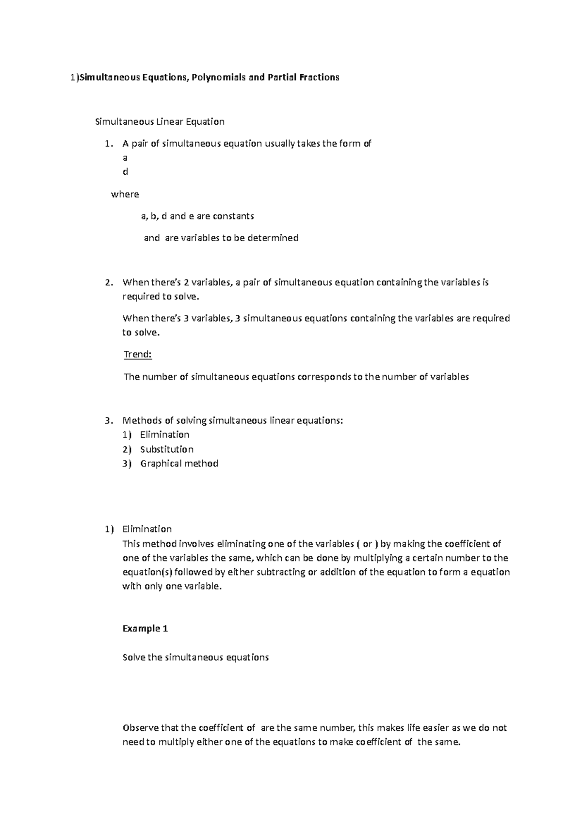 A Math Practice 1 Simultaneous Equations Polynomials And Partial Fractions Simultaneous