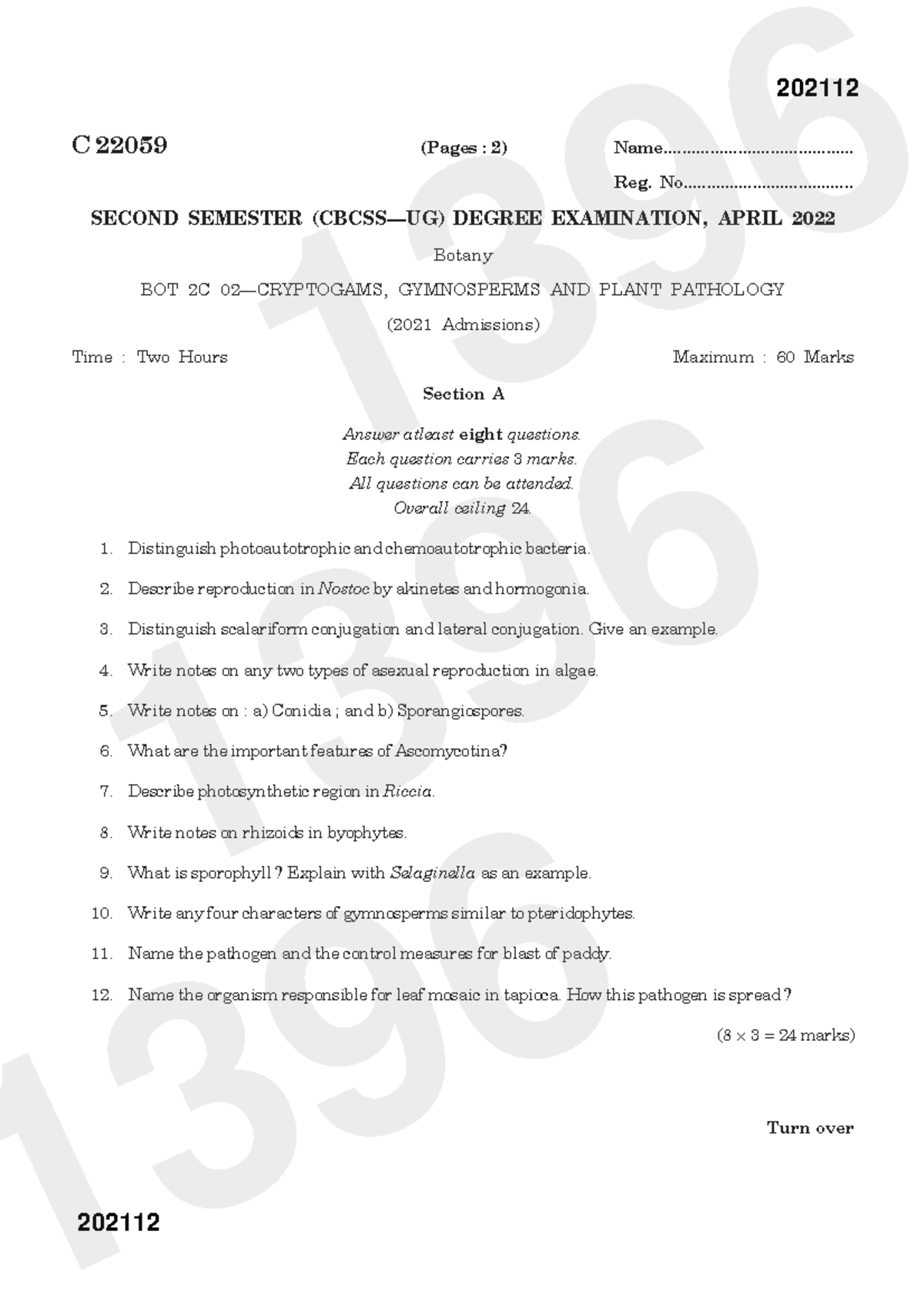 Sem 2 BOT SFI SNGS🚩 - Ghhj - Turn over C 22059 (Pages : 2) - Studocu