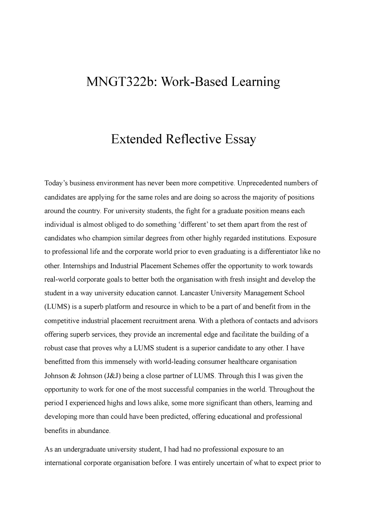 occupational therapy reflective essay