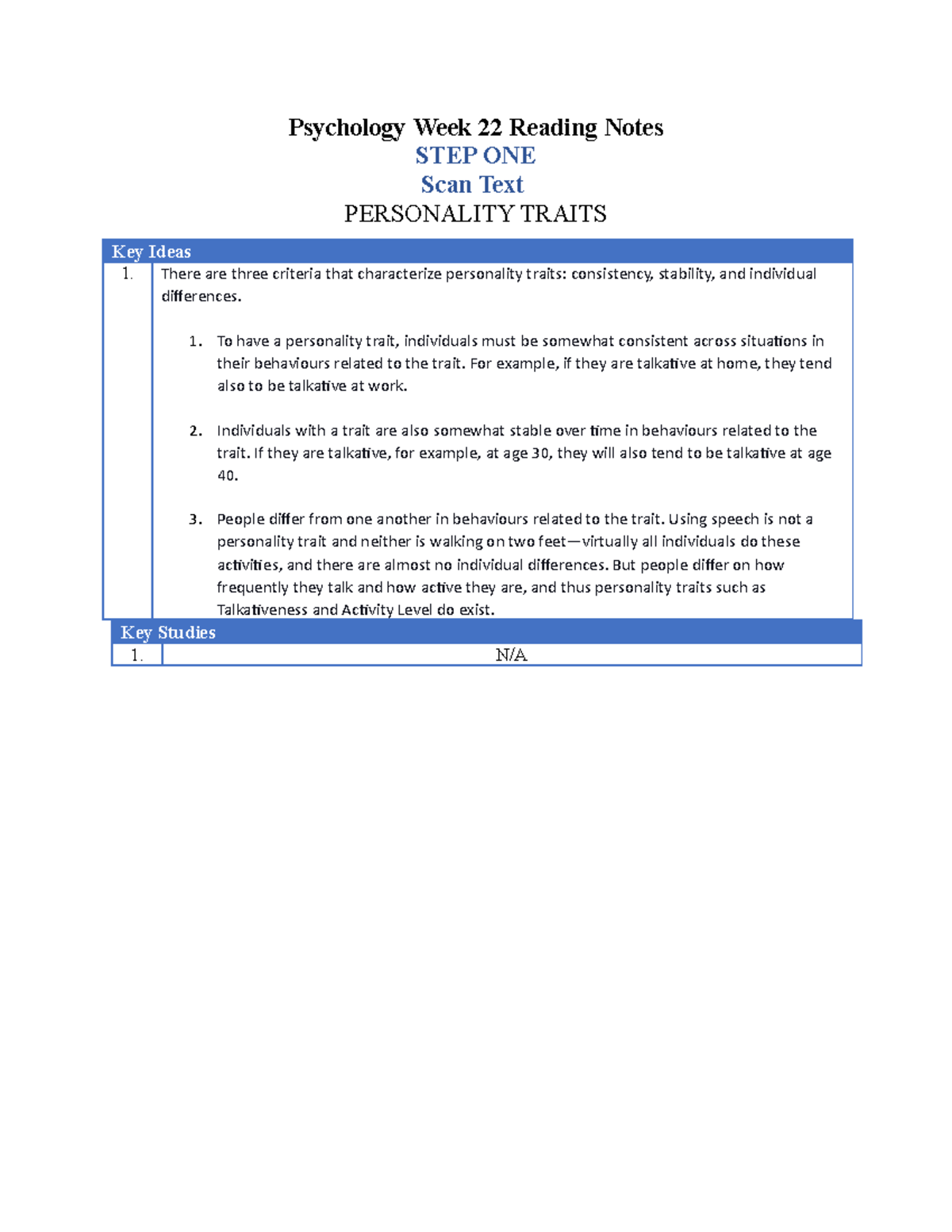Psychology Week 22 Reading Notes - Psychology Week 22 Reading Notes STEP ONE Scan Text ...