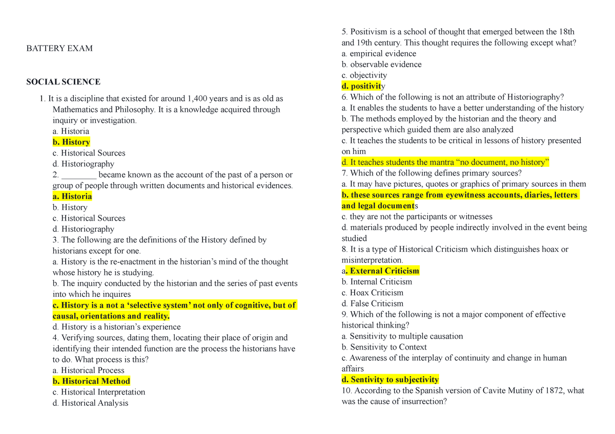 Battery EXAM Reviewer BATTERY EXAM SOCIAL SCIENCE It is a discipline