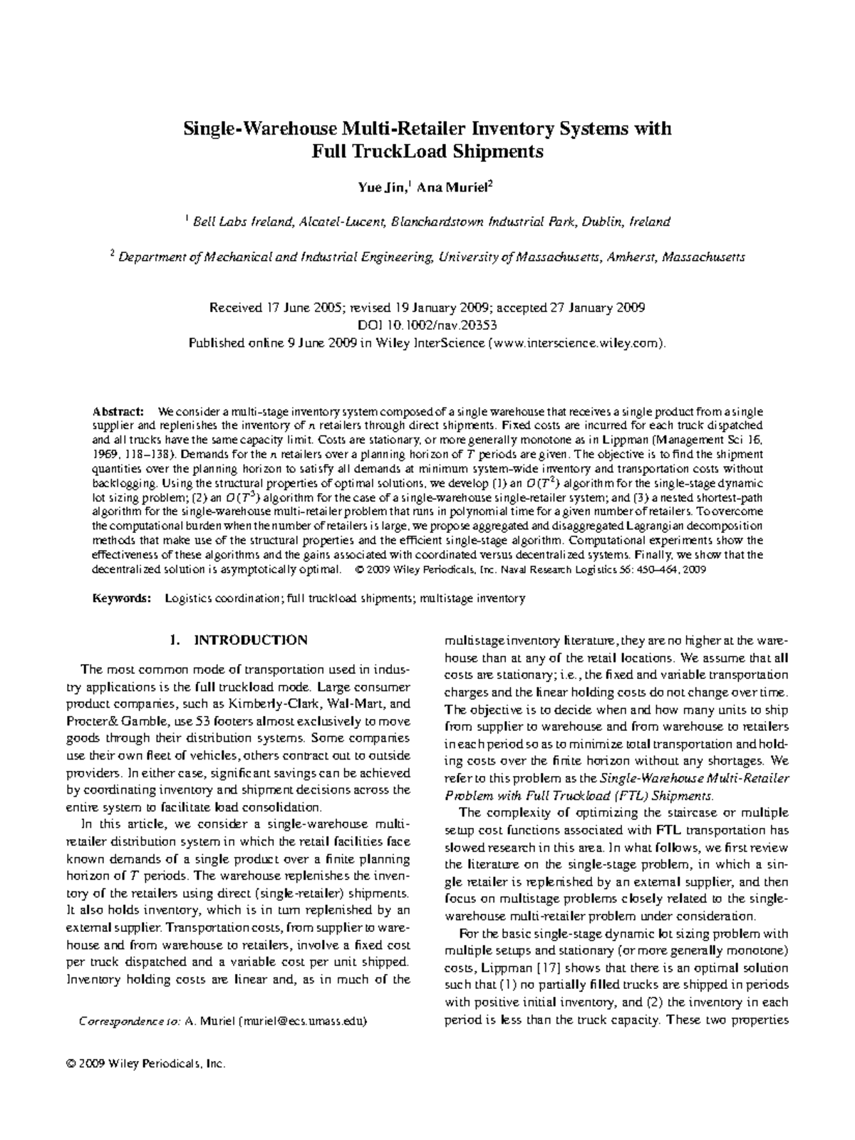 Naval Research Logistics (NRL) Volume 56 issue 5 2009 doi 10 1002 nav