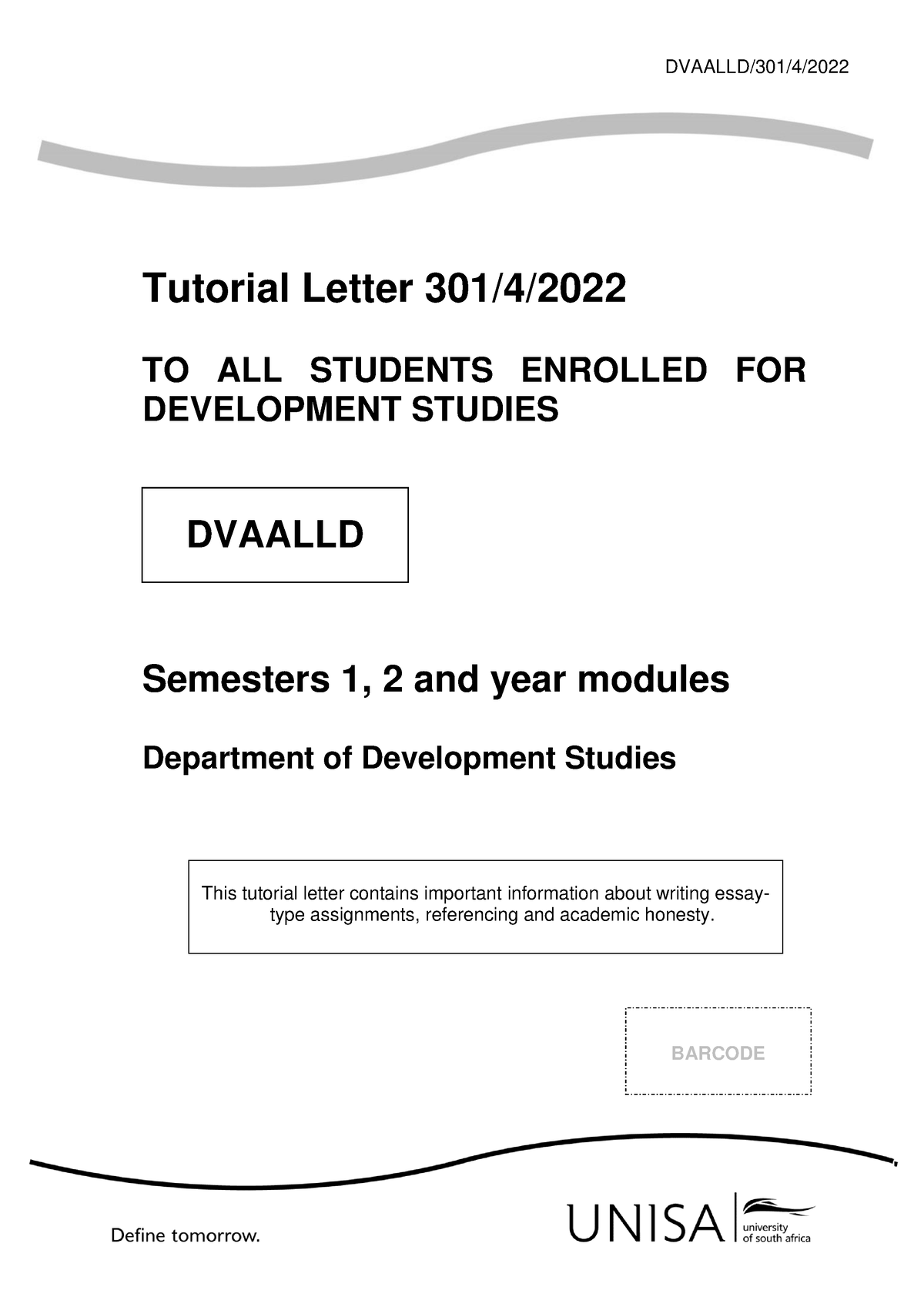 301 2022 4 B - STUDY MATERIAL - DVAALLD/301/4/ Tutorial Letter 301/4 ...