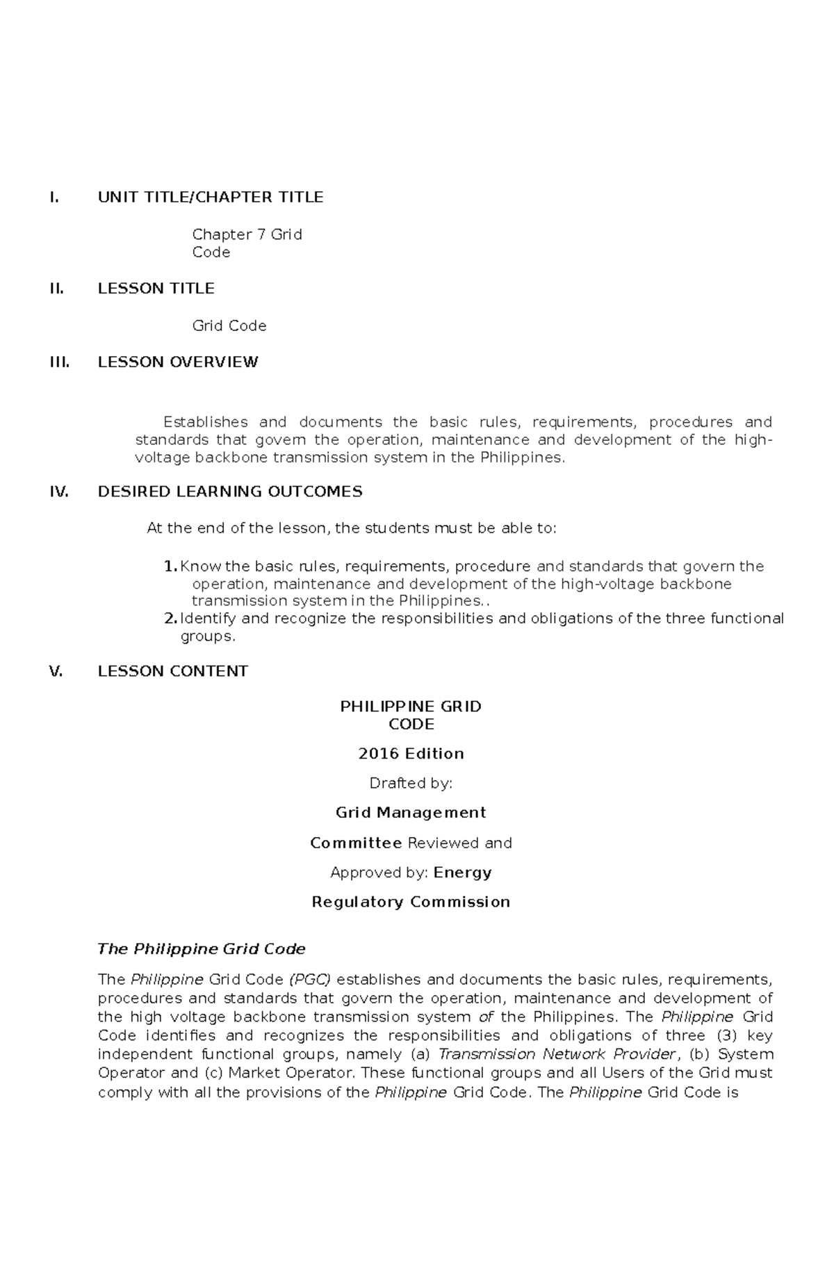 Electrical Engineering Law Learning Module 6 I. UNIT TITLE/CHAPTER