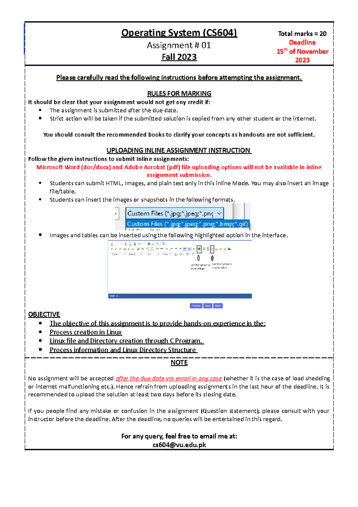 Mc220204497 Cs604 Operating System Cs604 Assignment 01 Fall 2023 Total Marks 20 Deadline Mc220204497 Cs604 Operating System Cs604 Assignment 01 Fall 2023 Total Marks 20 Deadline