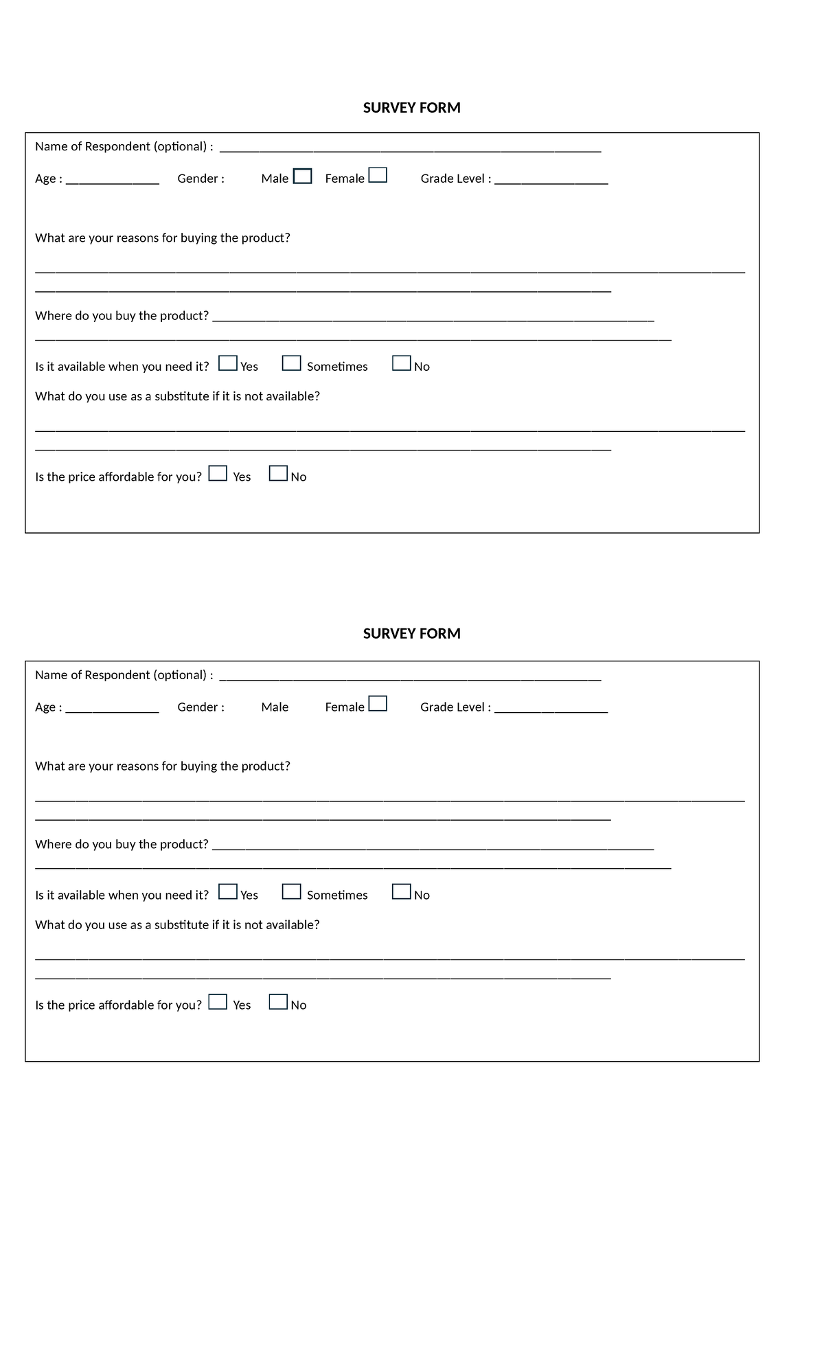 Survey-entrep - Love is blind - SURVEY FORM SURVEY FORM Name of ...