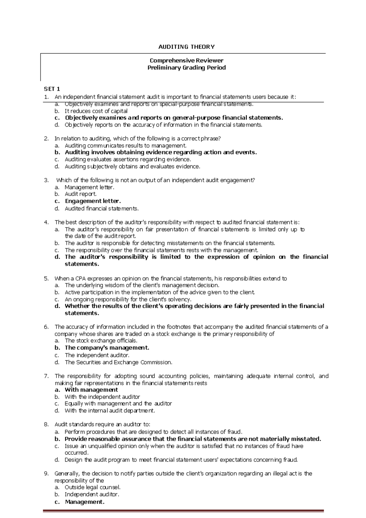 MCQs - Auditing Theory - AUDITING THEORY Comprehens ive Rev iewer ...