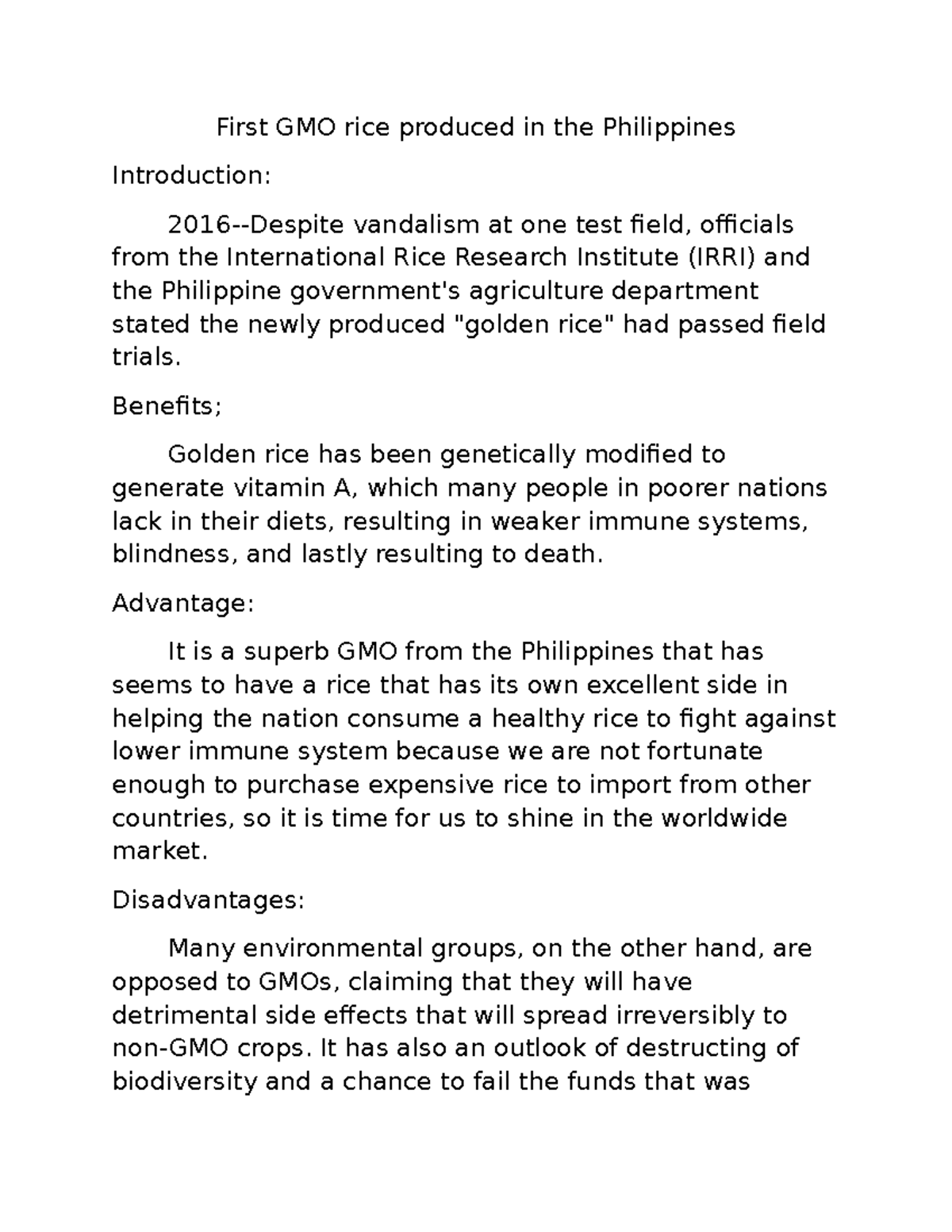 First GMO rice produced in the Philippines - First GMO rice produced in ...