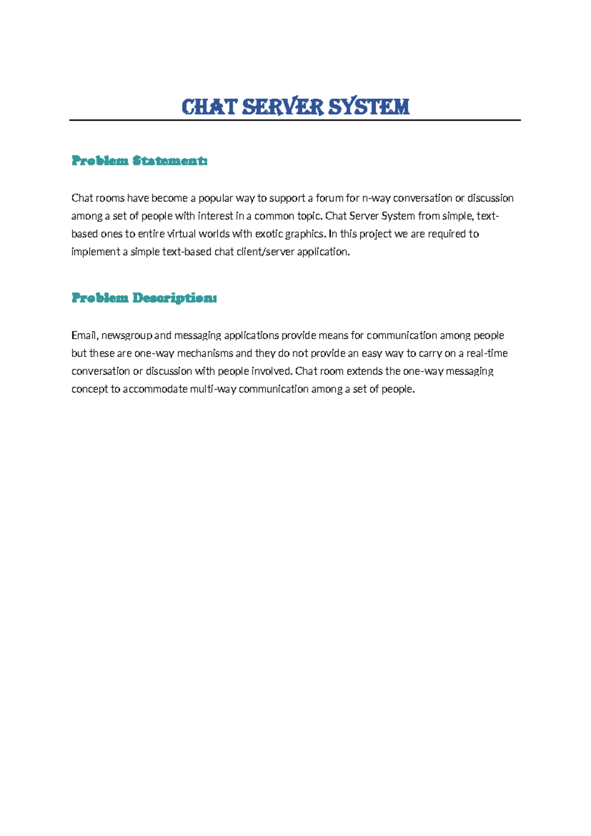 CHAT Server System - it's lab documentation - CHAT SERVER SYSTEM ...
