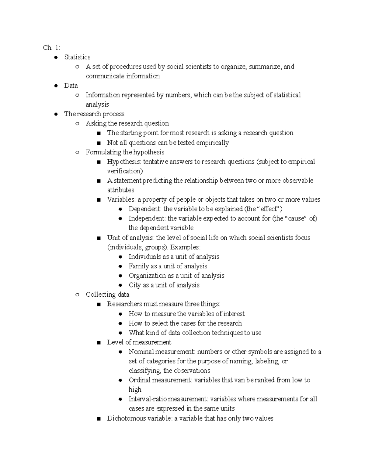 Social stats exam 1 - Ch. 1: Statistics A set of procedures used by ...