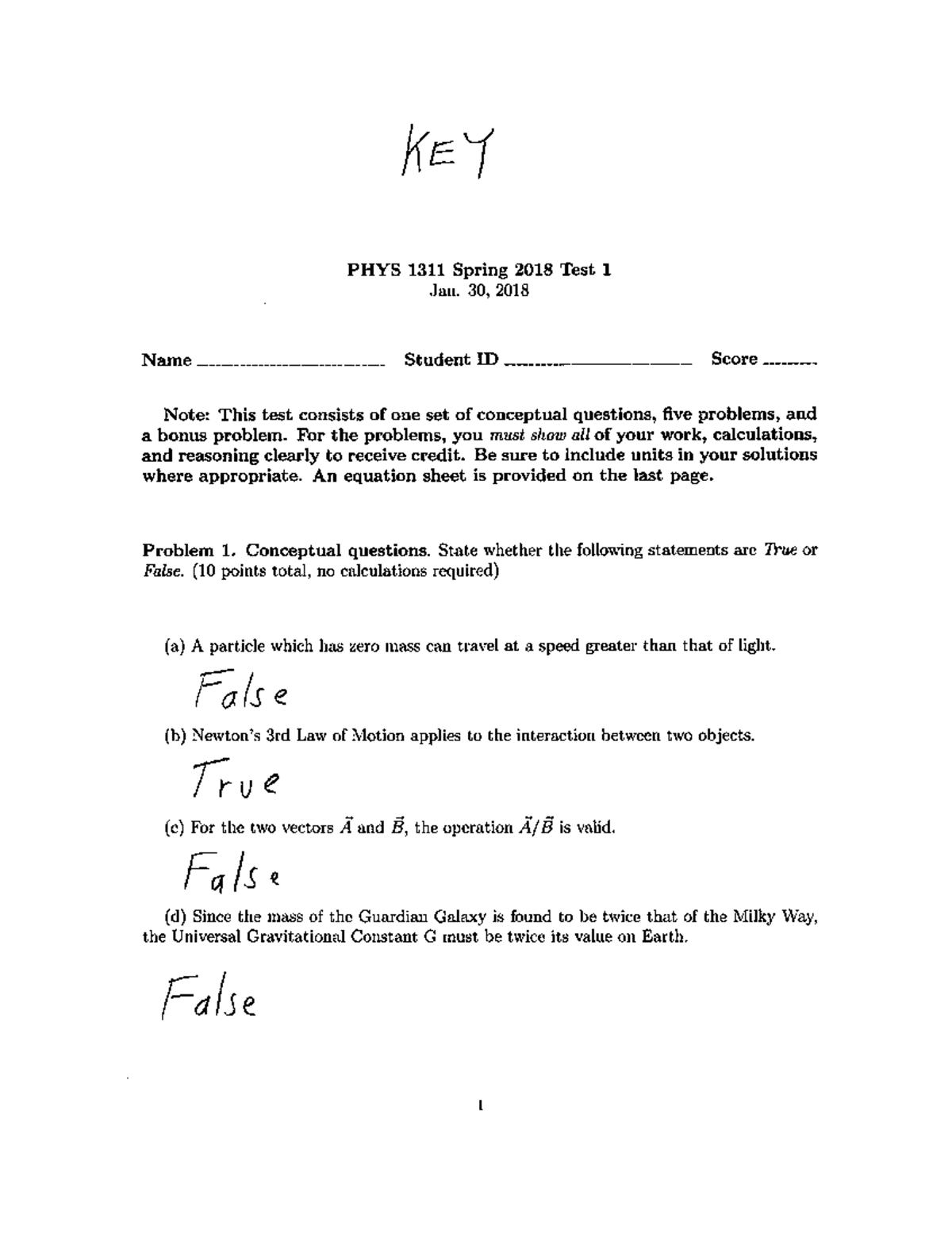 Test 14 December 2019, questions and answers - PHYS 1001H - Studocu