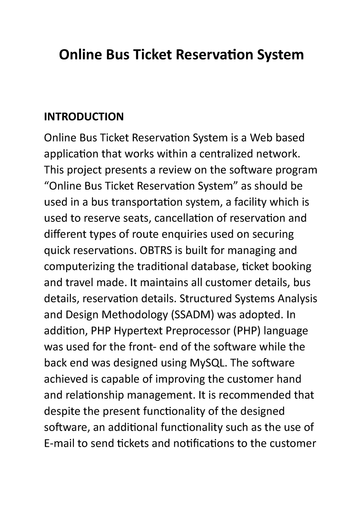 online bus ticket reservation thesis