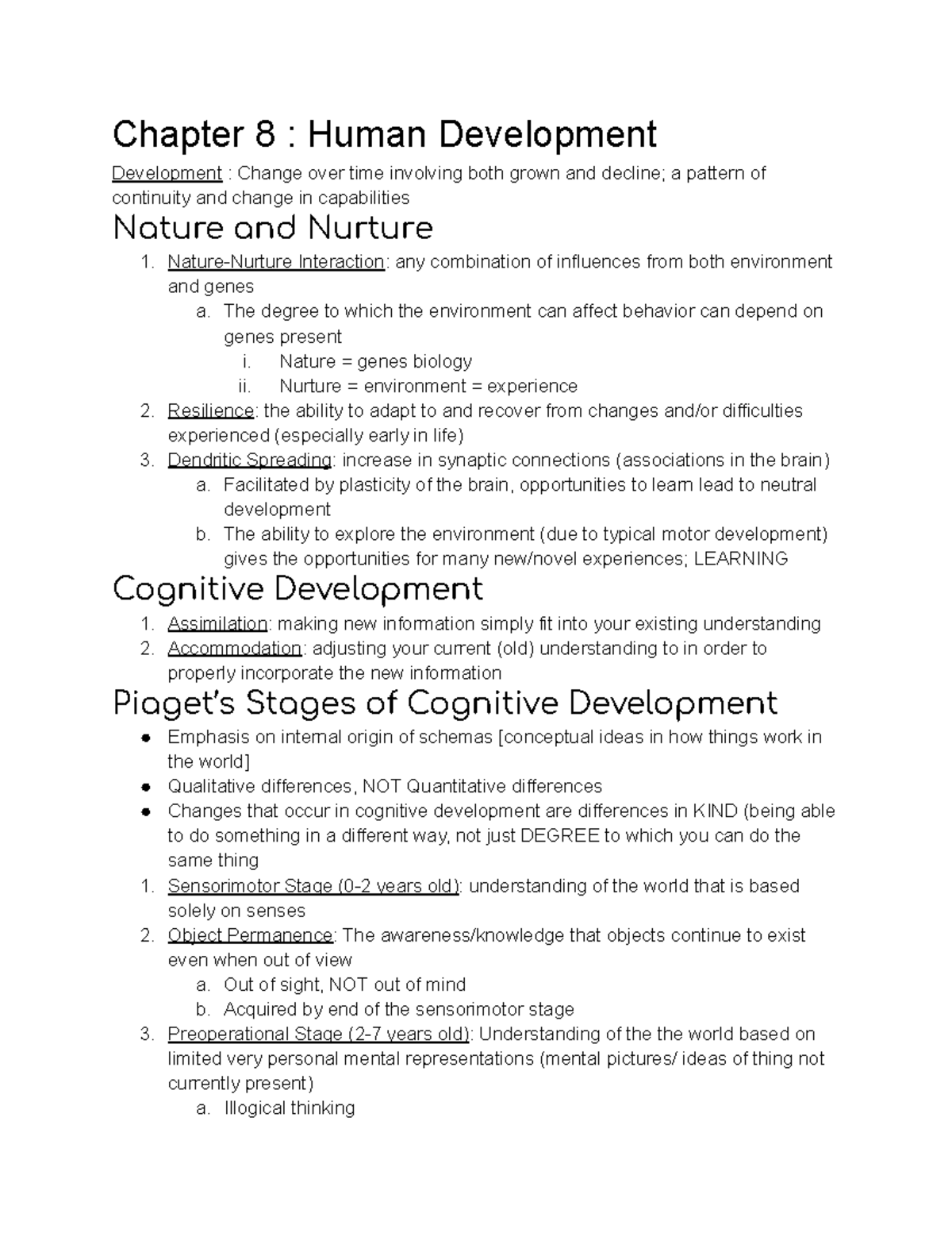 Pillar 2 Study Guide Chapter 8 Human Development Development