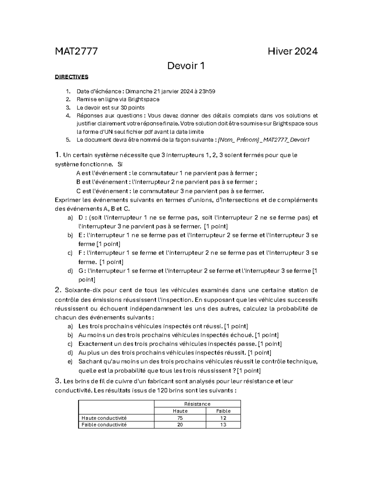 MAT2777-Devoir 1-Hiver 2024 - MAT2777 Hiver 2024 Devoir 1 DIRECTIVES 1 ...