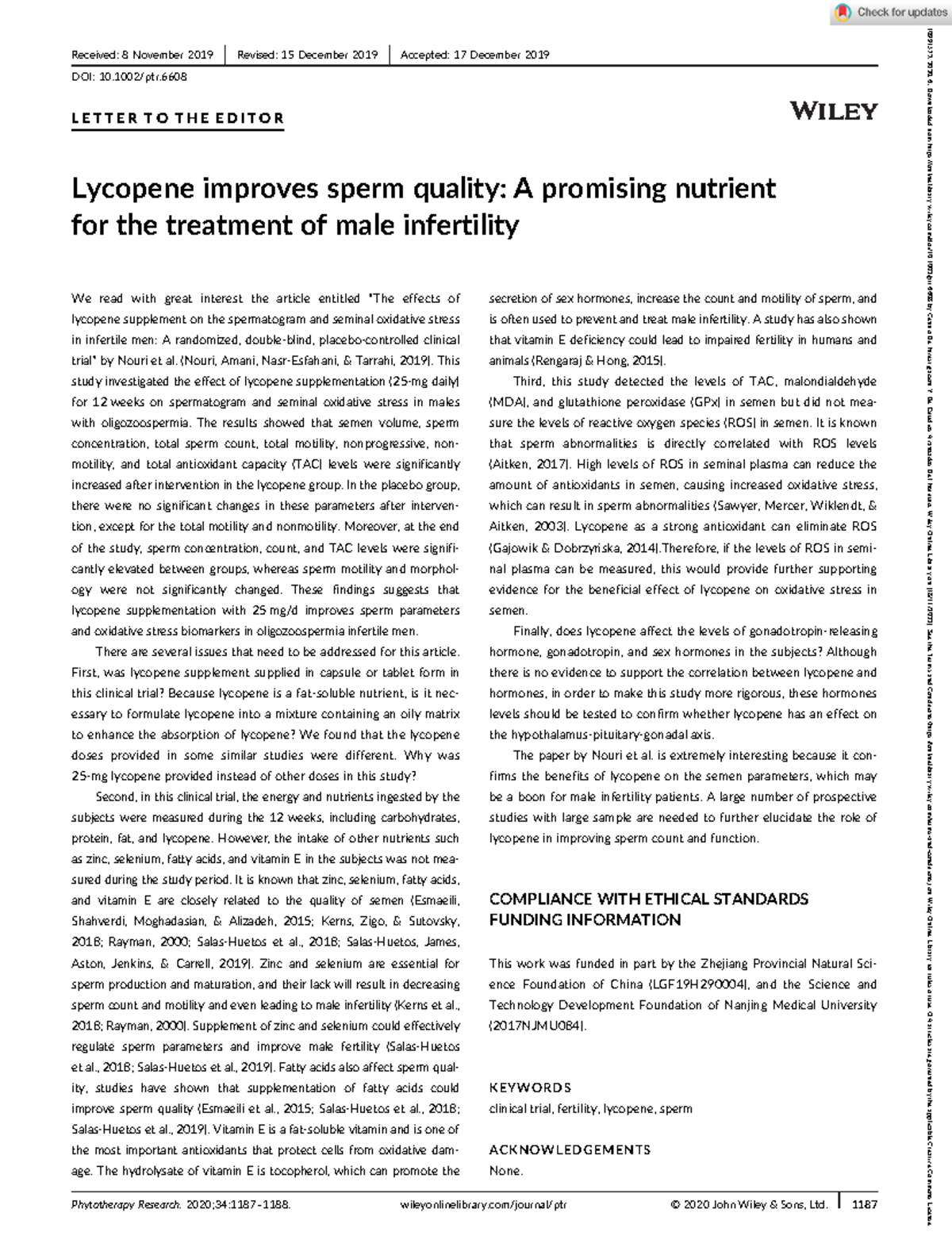 Lycopene improves sperm quality A promising nutrient for the treatment