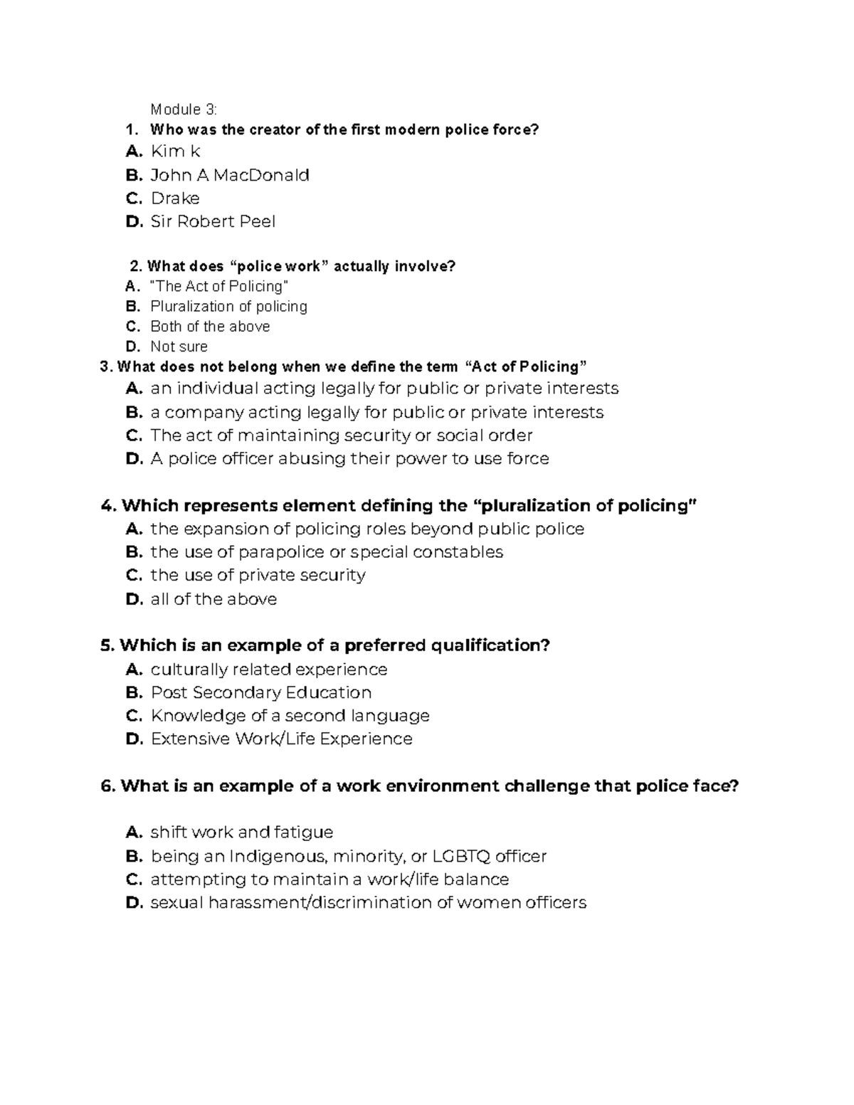 Module 3 The History, Structure and Role of Canadian Police Kahoot