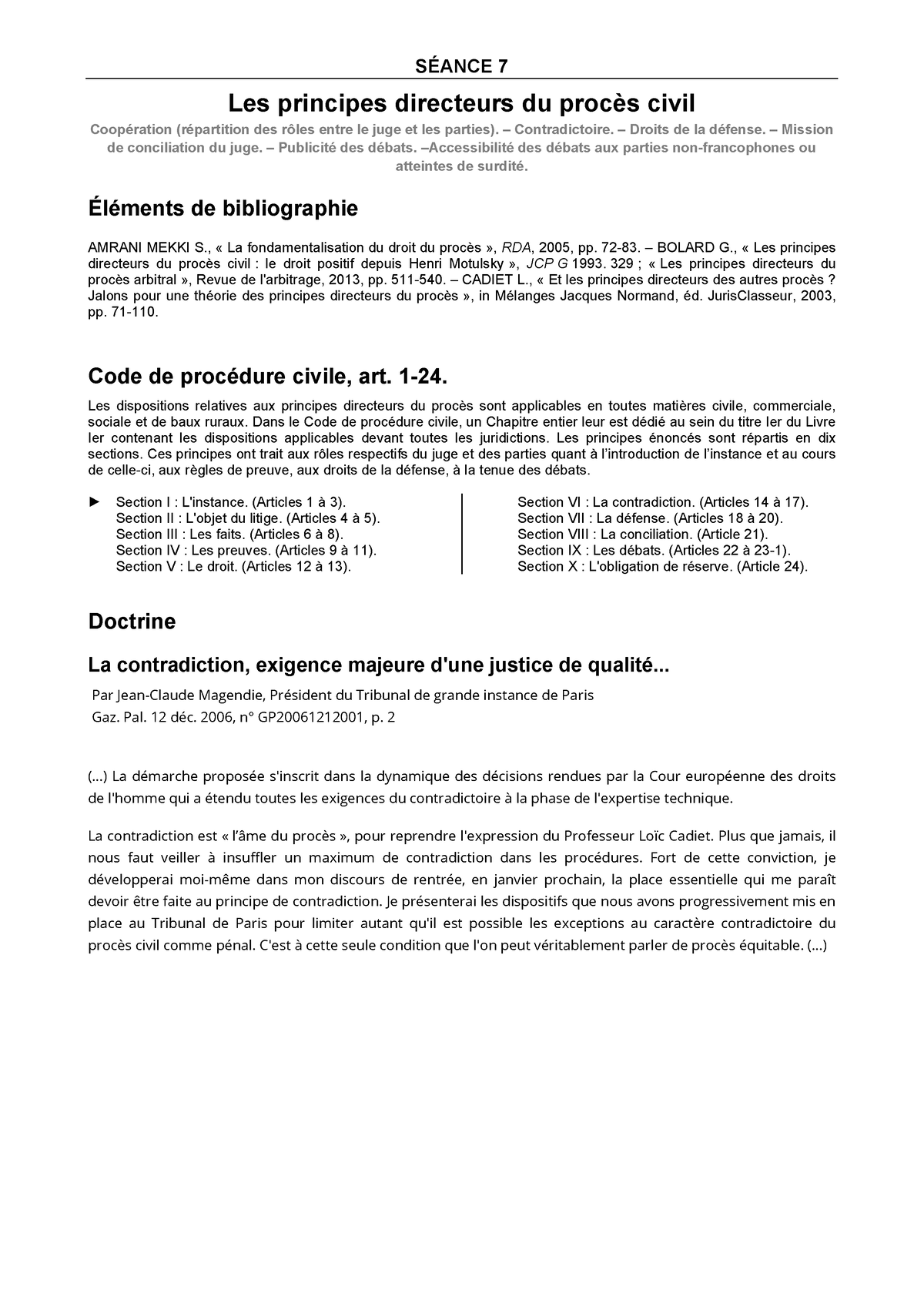 Fascicule TD Procédure Civile Séance 7 - SÉANCE 7 Les Principes ...