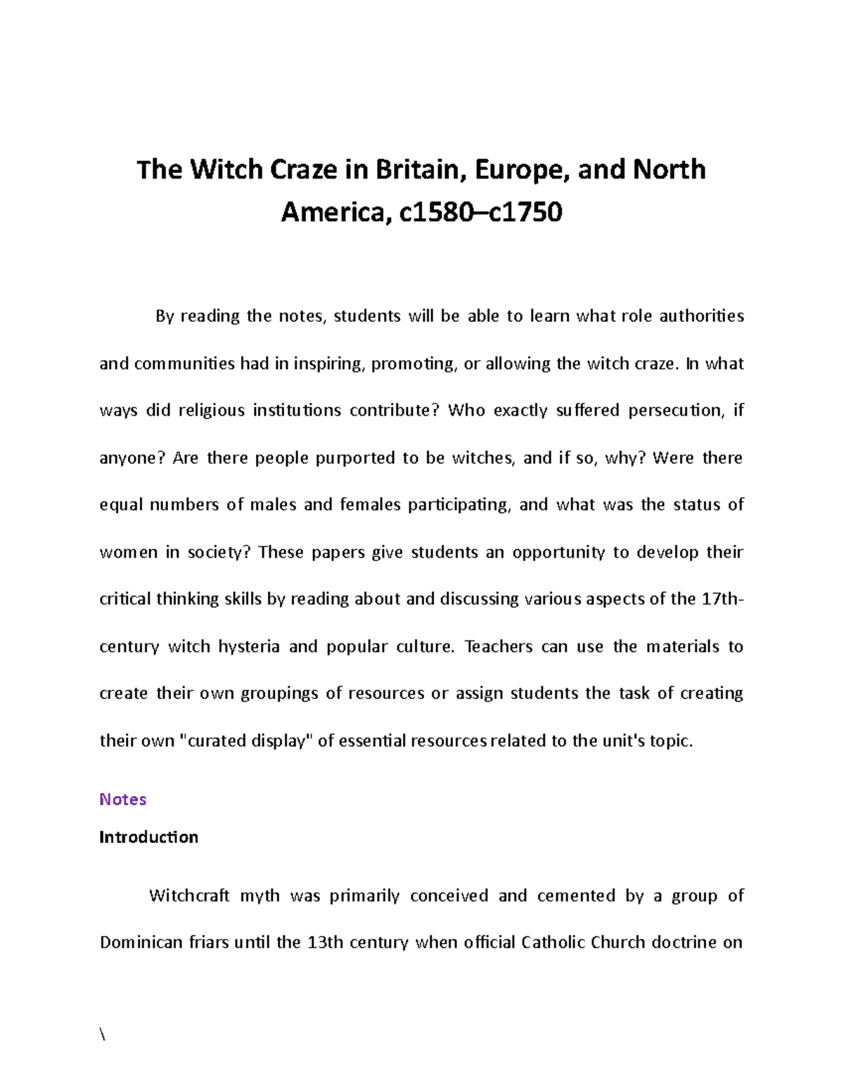 Notes On The Witch Craze - The Witch Craze In Britain, Europe, And ...