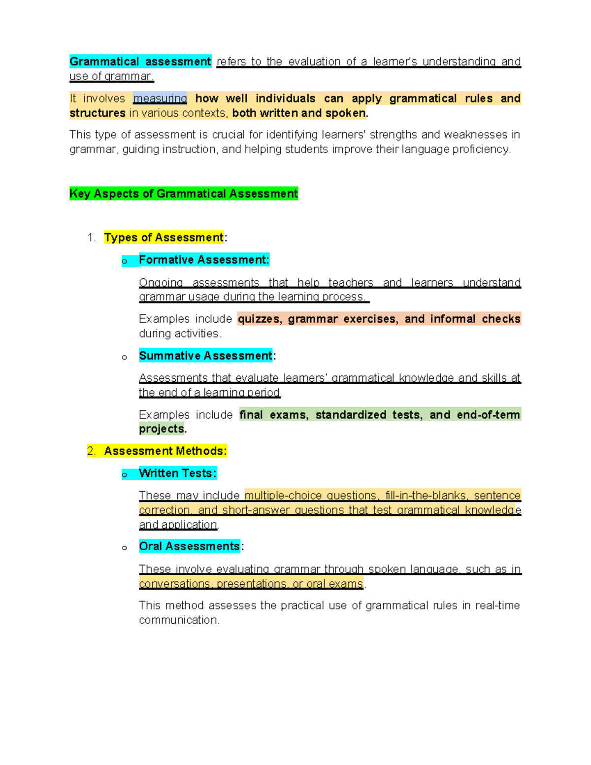 grammar and assesment - Grammatical assessment refers to the evaluation ...