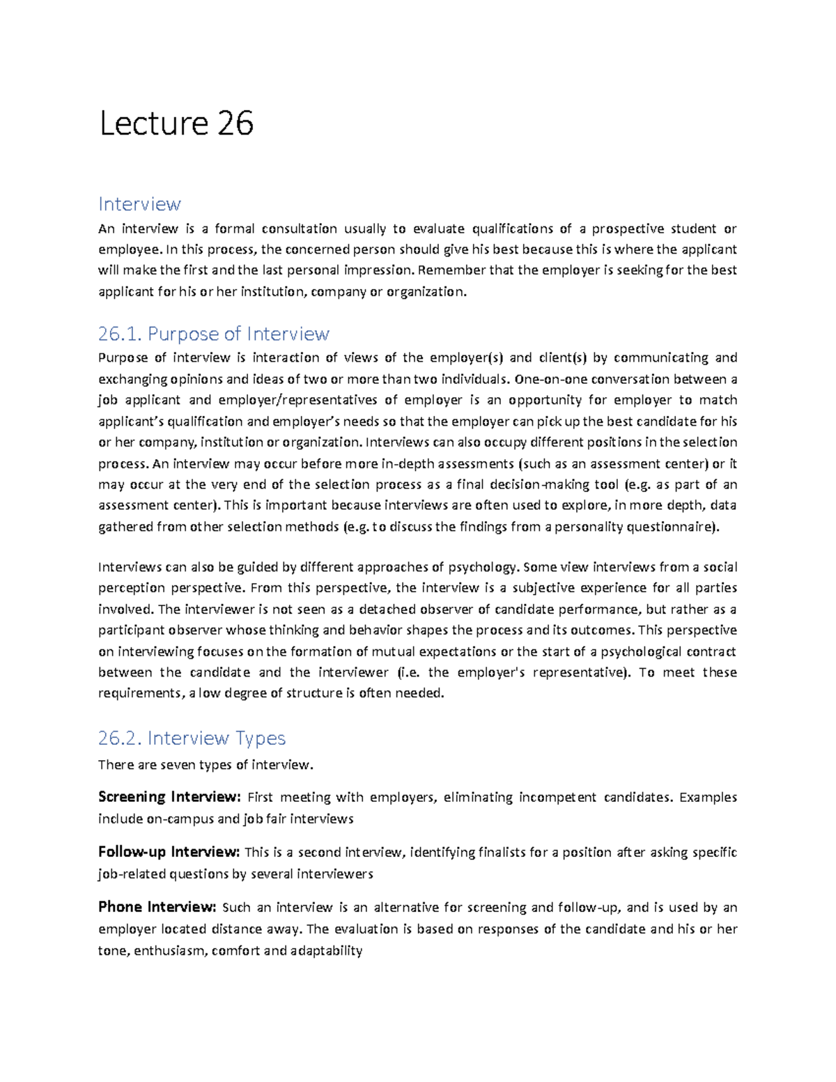 HUM102 Handouts Lecture 26 - Lecture 26 Interview An interview is a ...