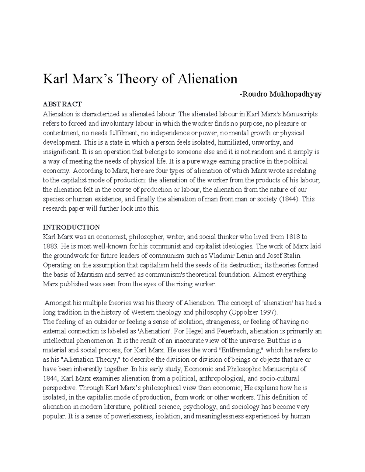 Karl Marx Theoryof Alienation - Karl Marx’s Theory of Alienation ...