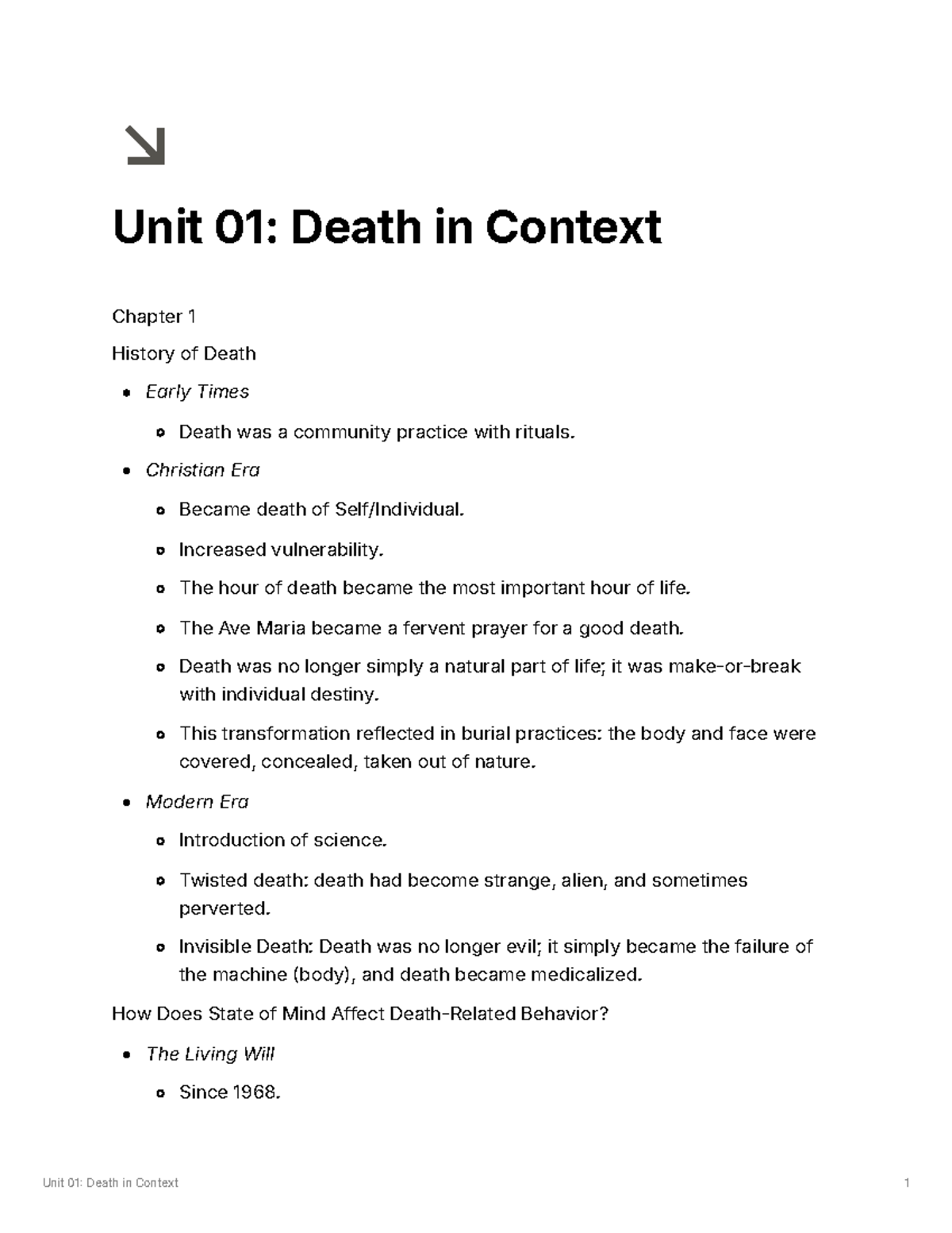 Unit 1 - Unit 1 Textbook Notes - Unit 01: Death in Context Chapter 1 ...