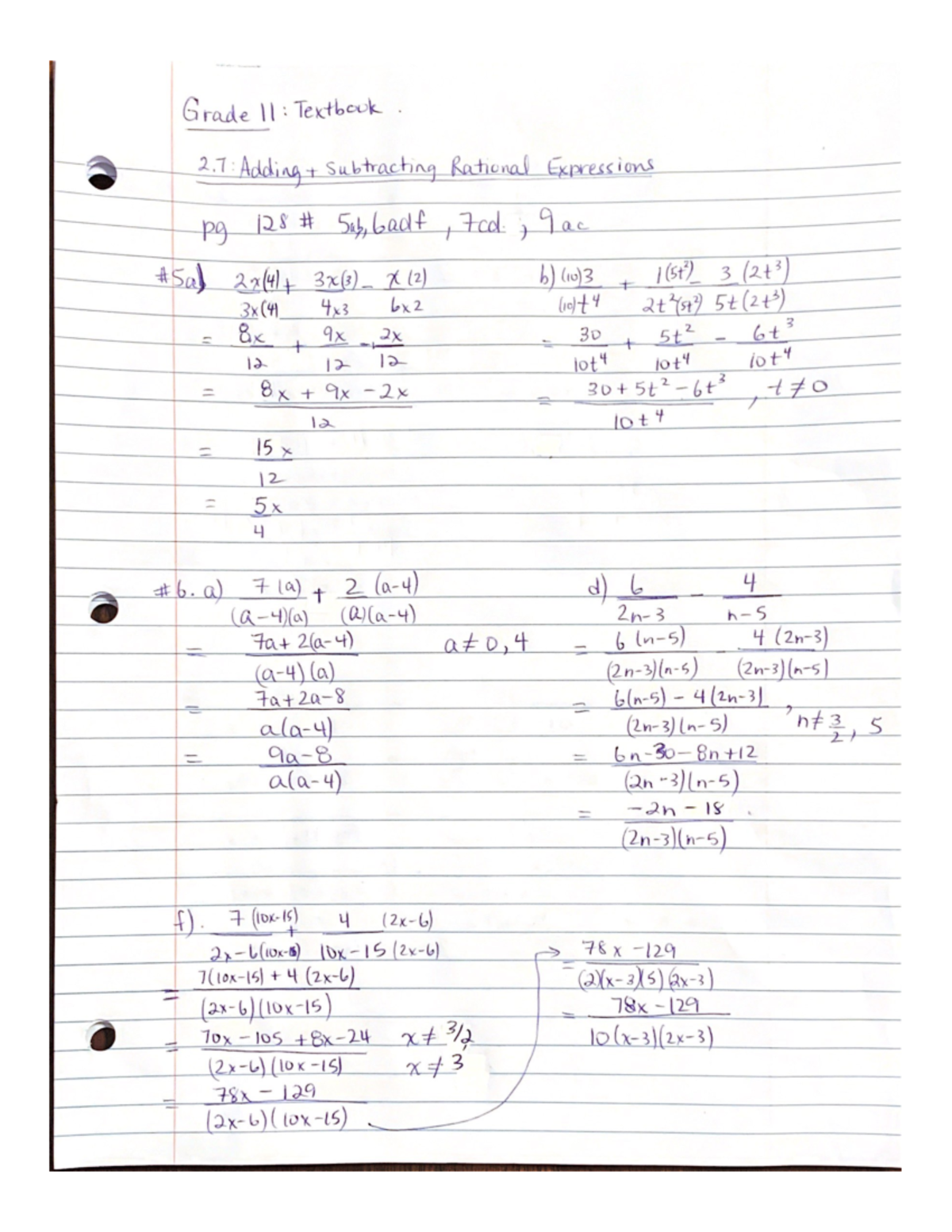 Adding And Subtracting Rational Expressions 2.7 Pg 128 - Grade 11 ...