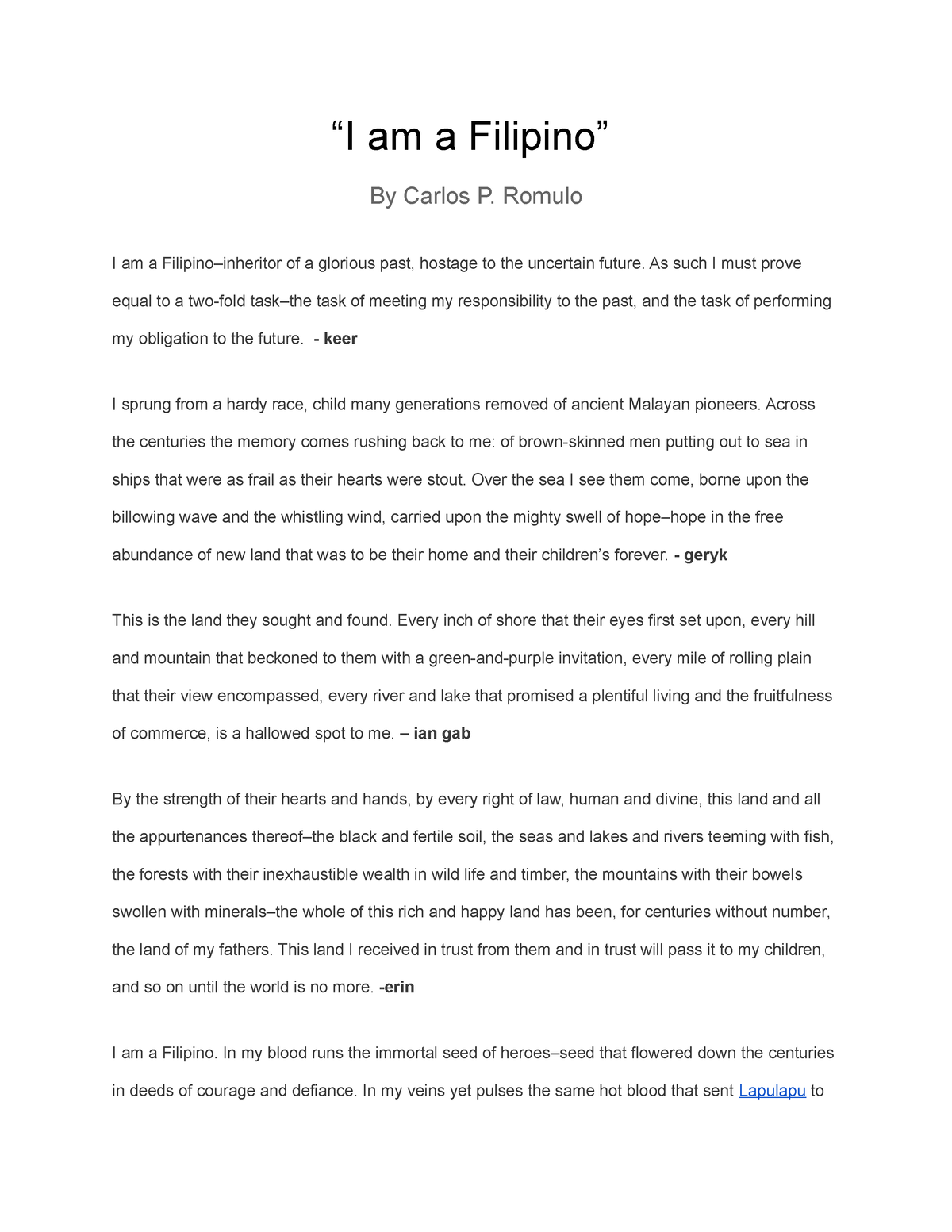 i am filipino essay